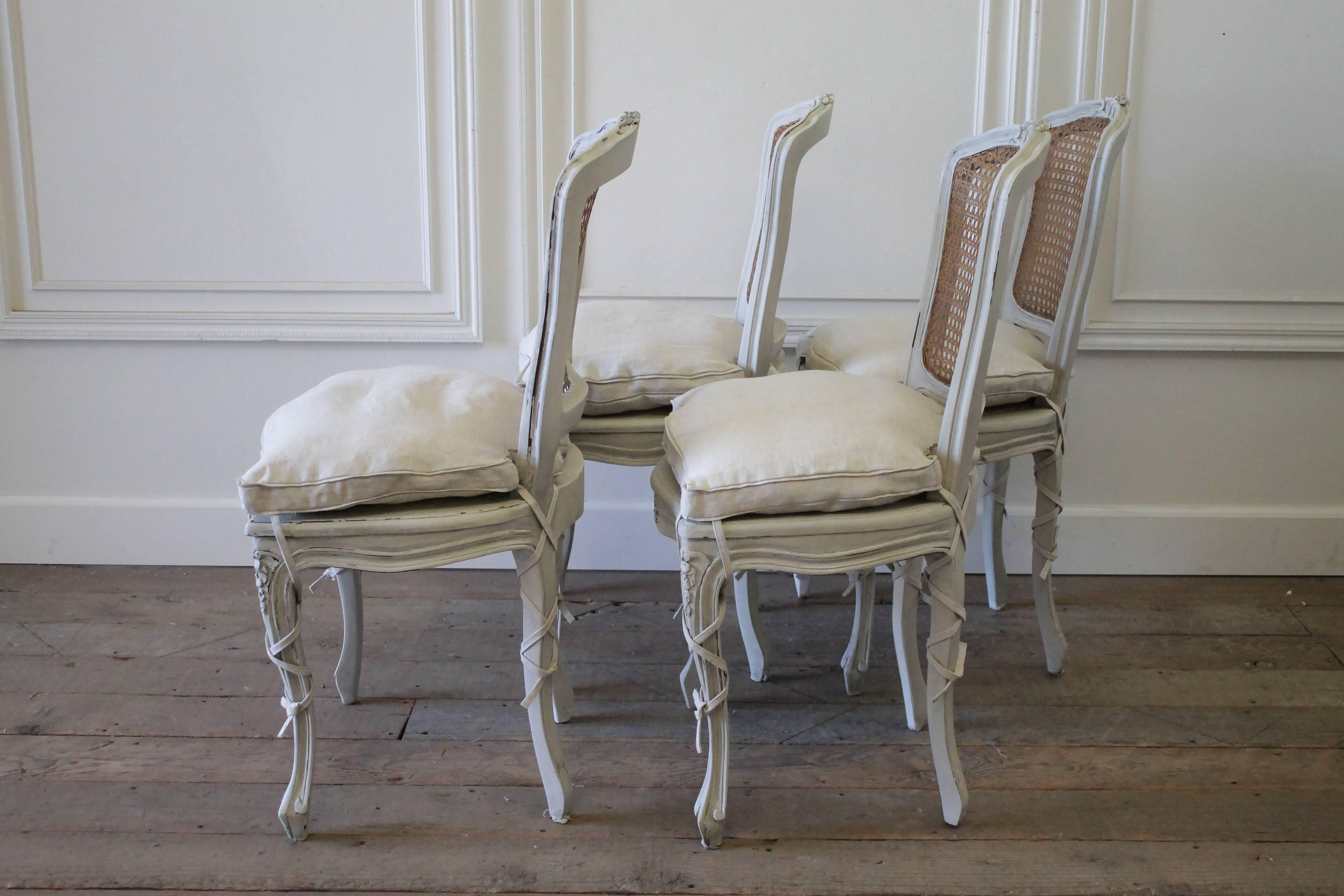 19th Century Set of Four Antique French Louis XV Style Cane Back Dining Chairs 3