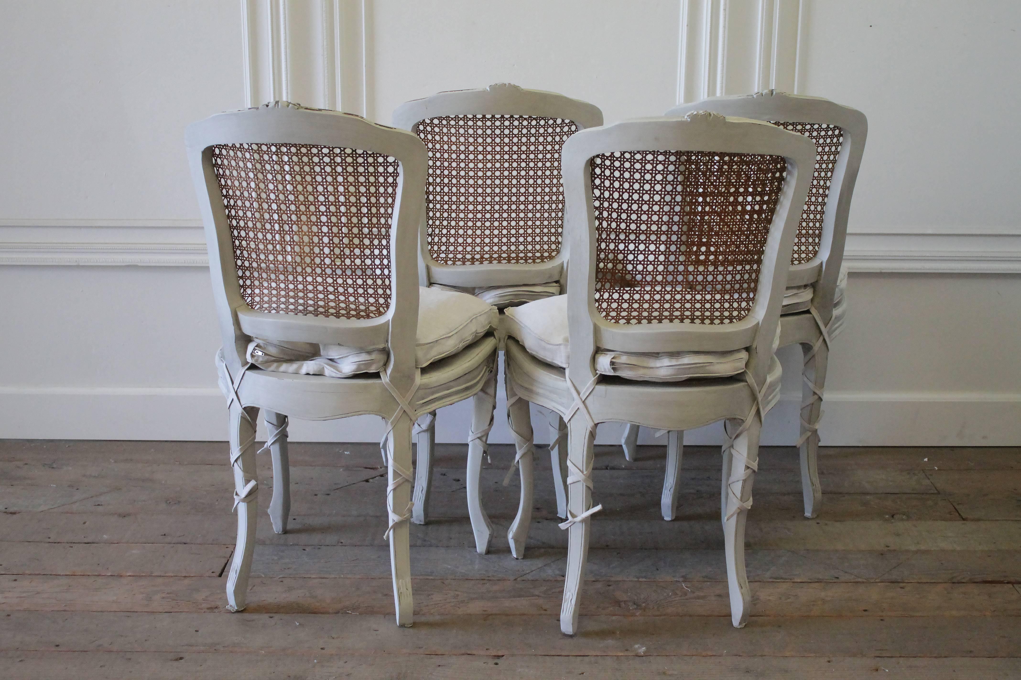 19th Century Set of Four Antique French Louis XV Style Cane Back Dining Chairs 4