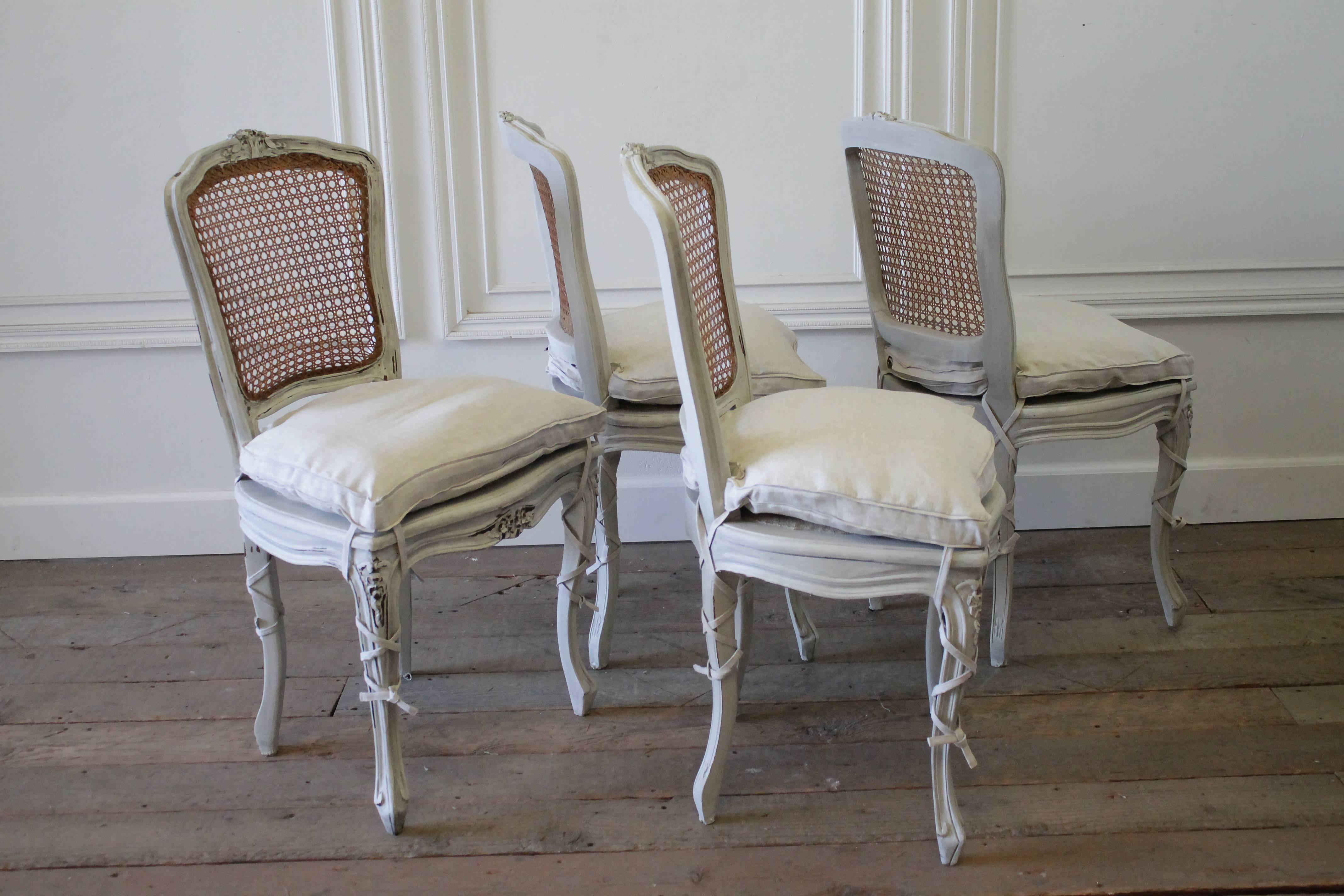 19th Century Set of Four Antique French Louis XV Style Cane Back Dining Chairs 5