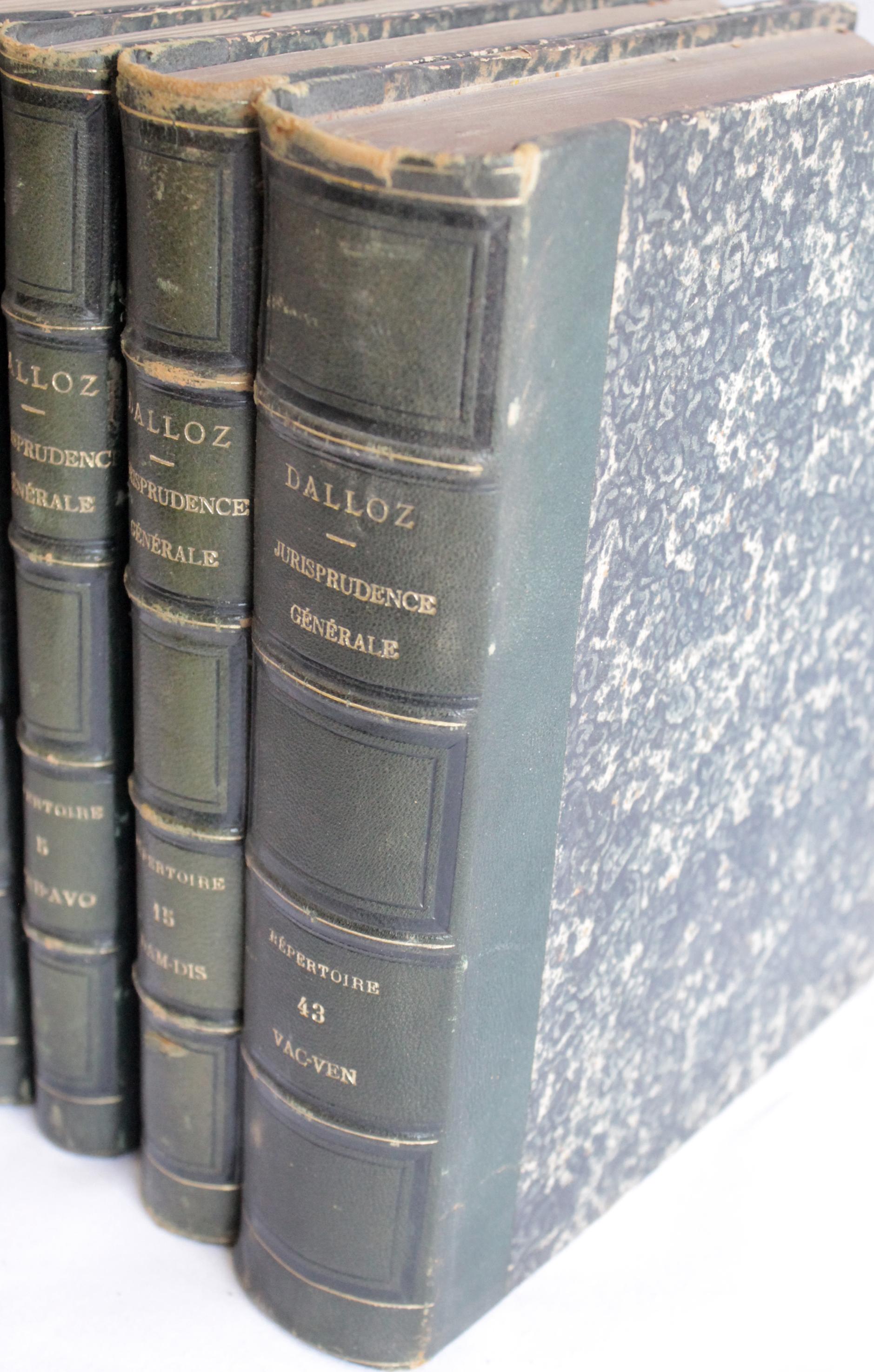 19th Century Set of 4 Antique Leather Bound Books Dalloz Jurisprudence In Fair Condition In Brea, CA