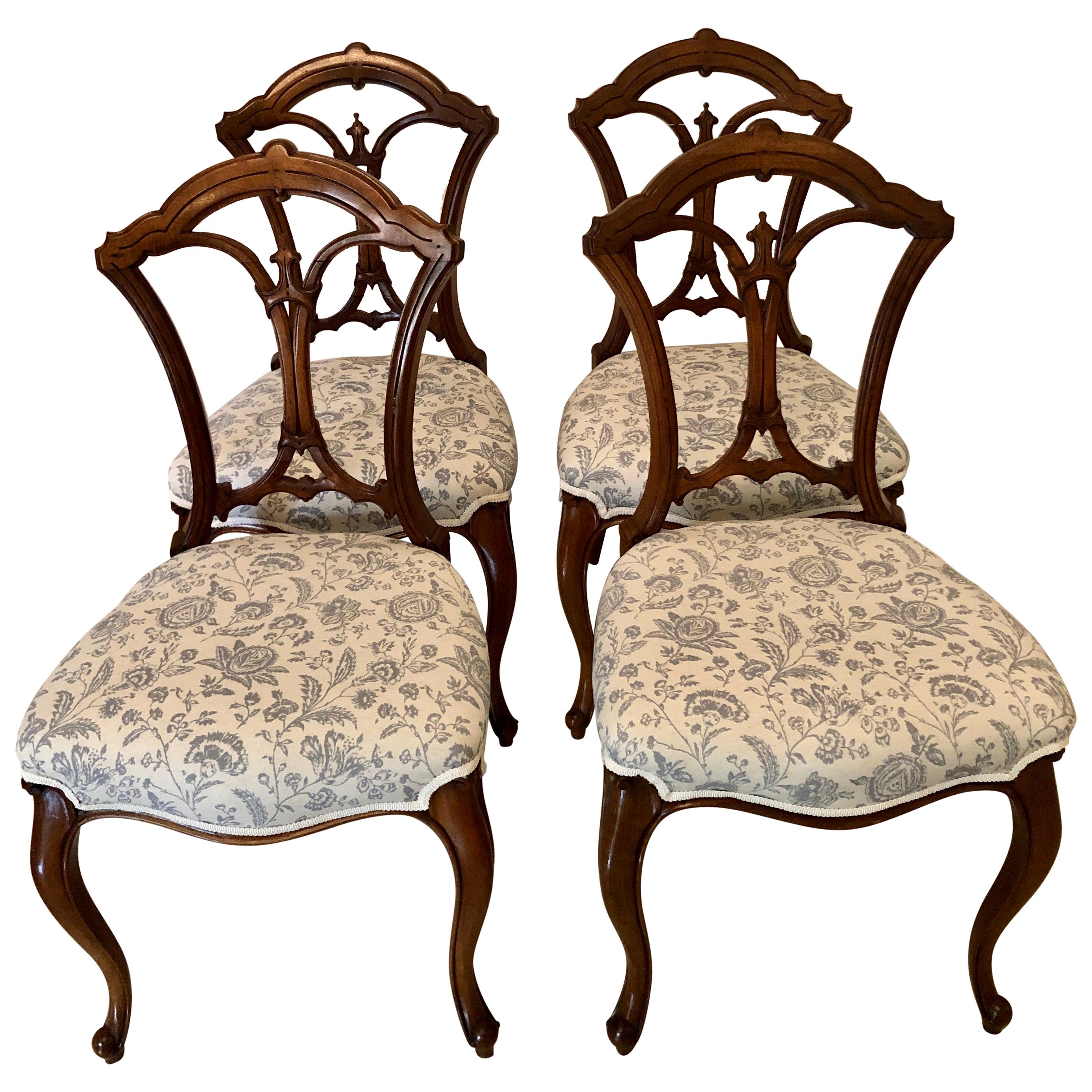 19th Century Set of 4 Antique Victorian Walnut Dining Chairs