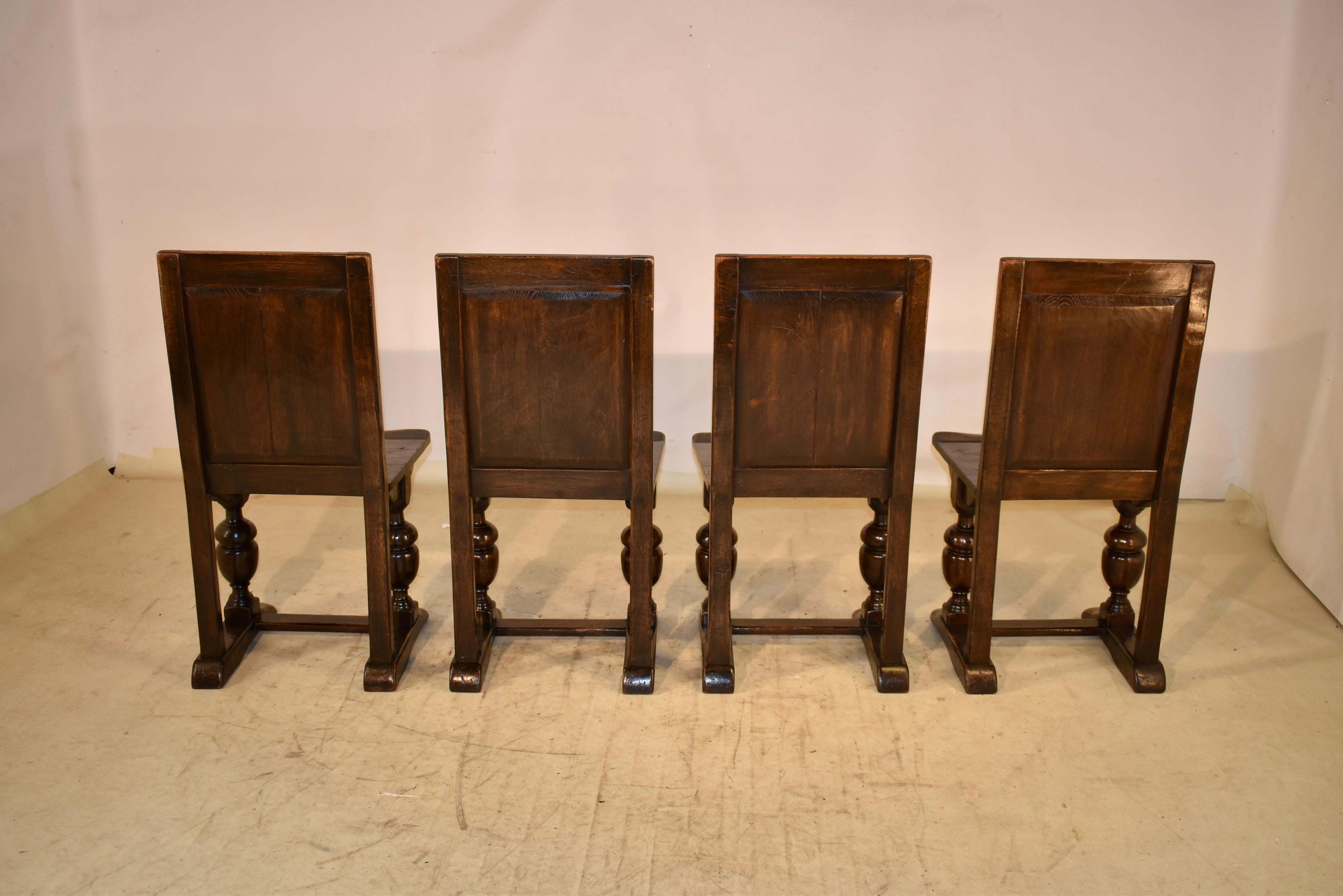 19th Century Set of 4 English Oak Parquetry Chairs For Sale 4