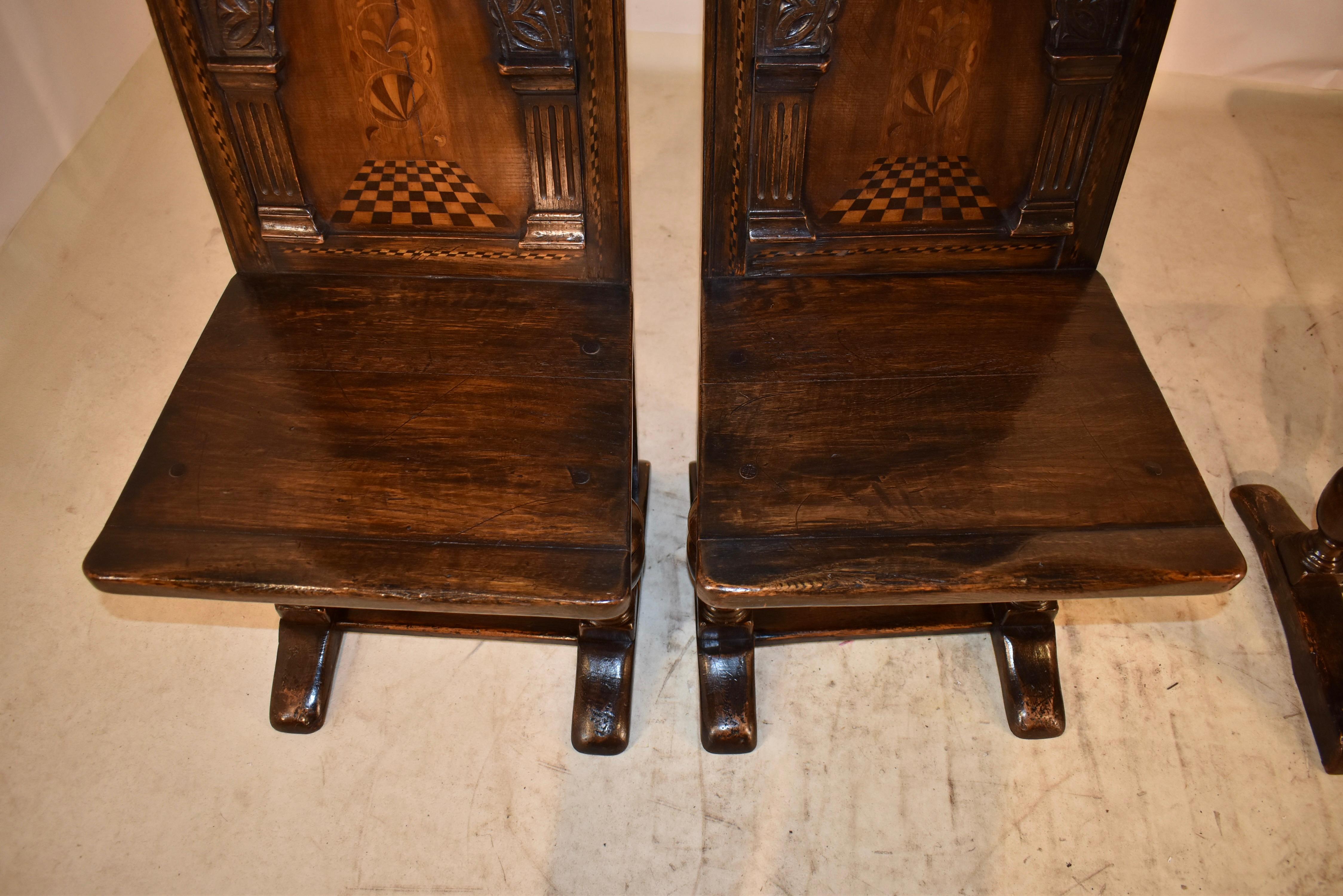 19th Century Set of 4 English Oak Parquetry Chairs For Sale 5