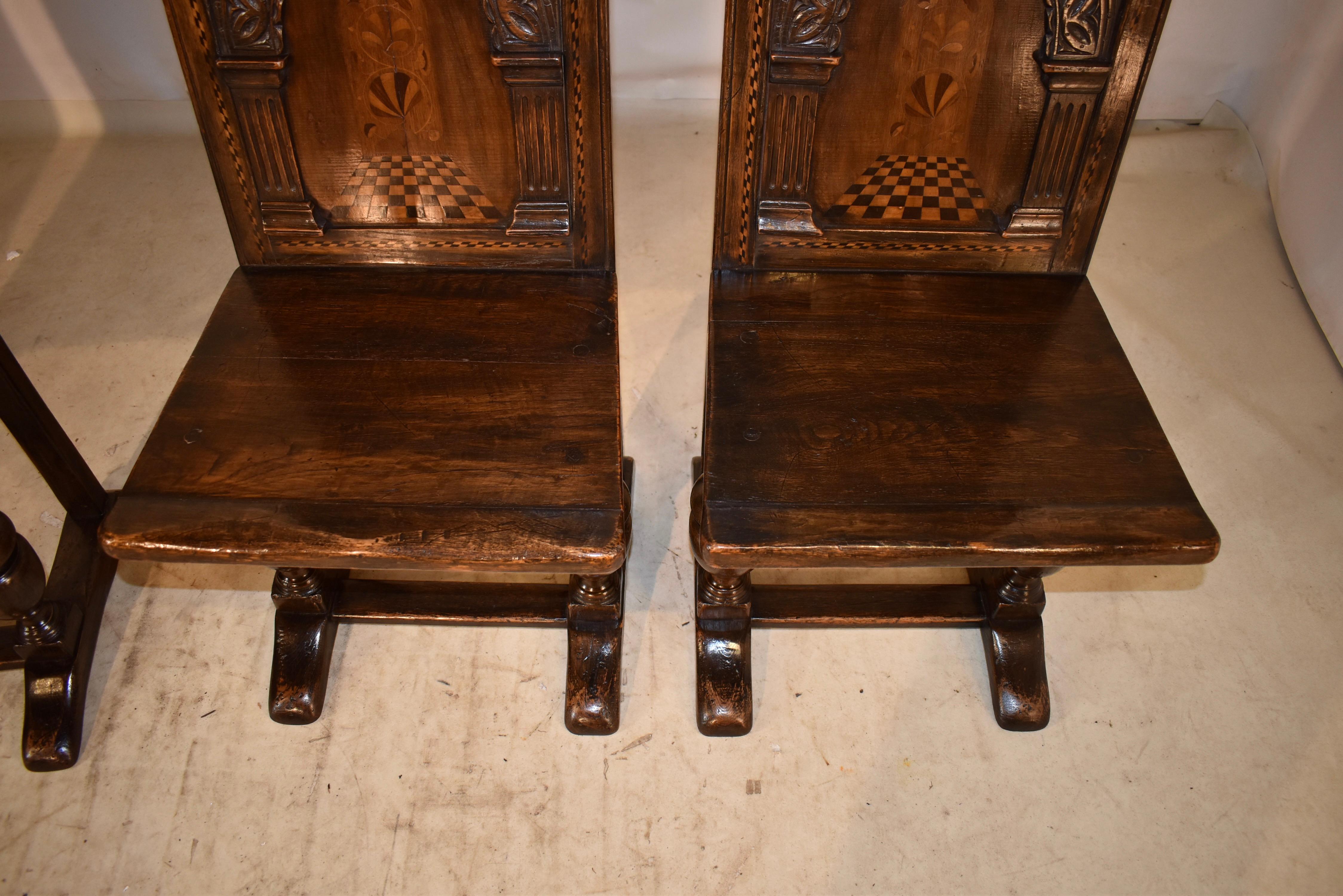 19th Century Set of 4 English Oak Parquetry Chairs For Sale 6