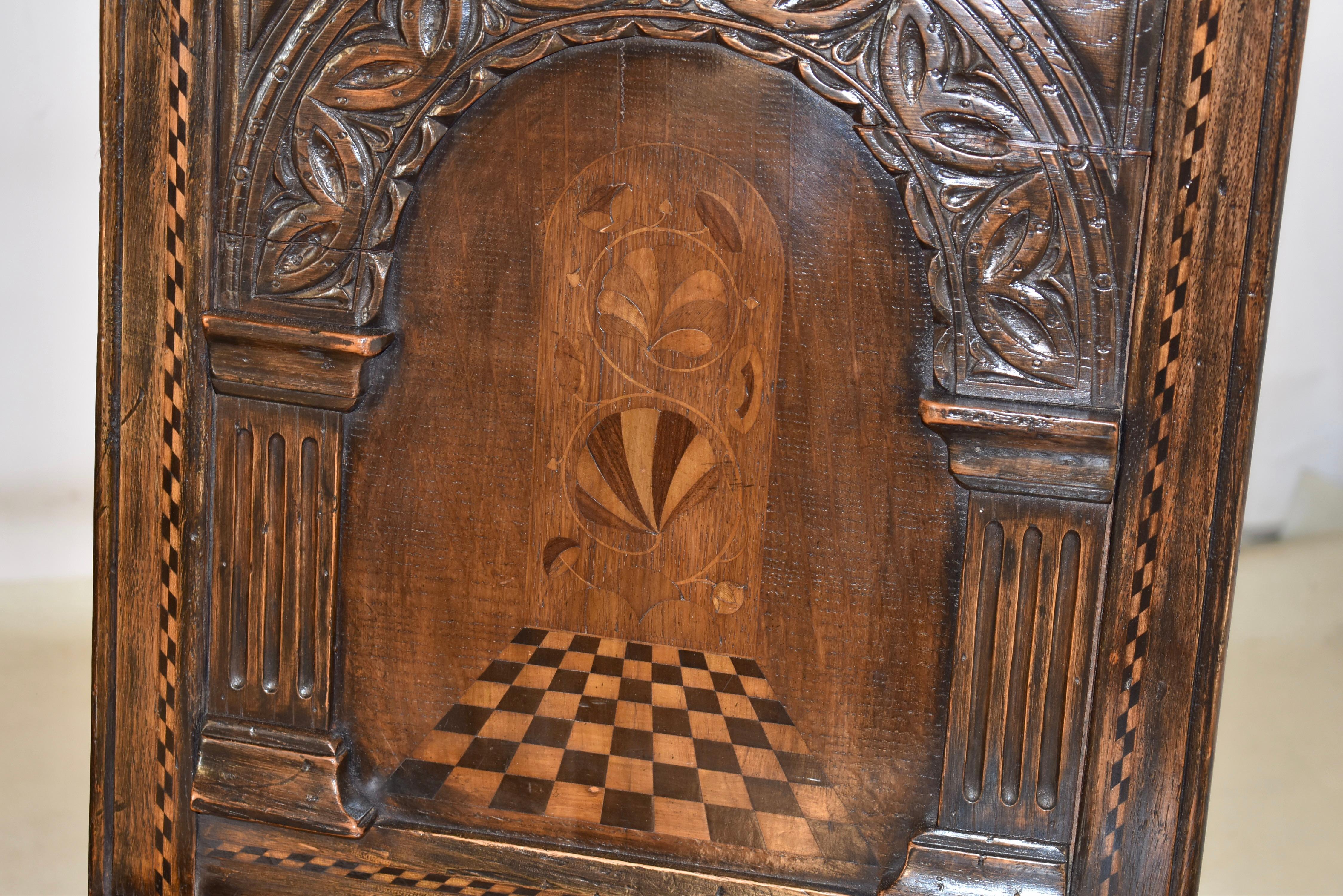 Hand-Carved 19th Century Set of 4 English Oak Parquetry Chairs For Sale