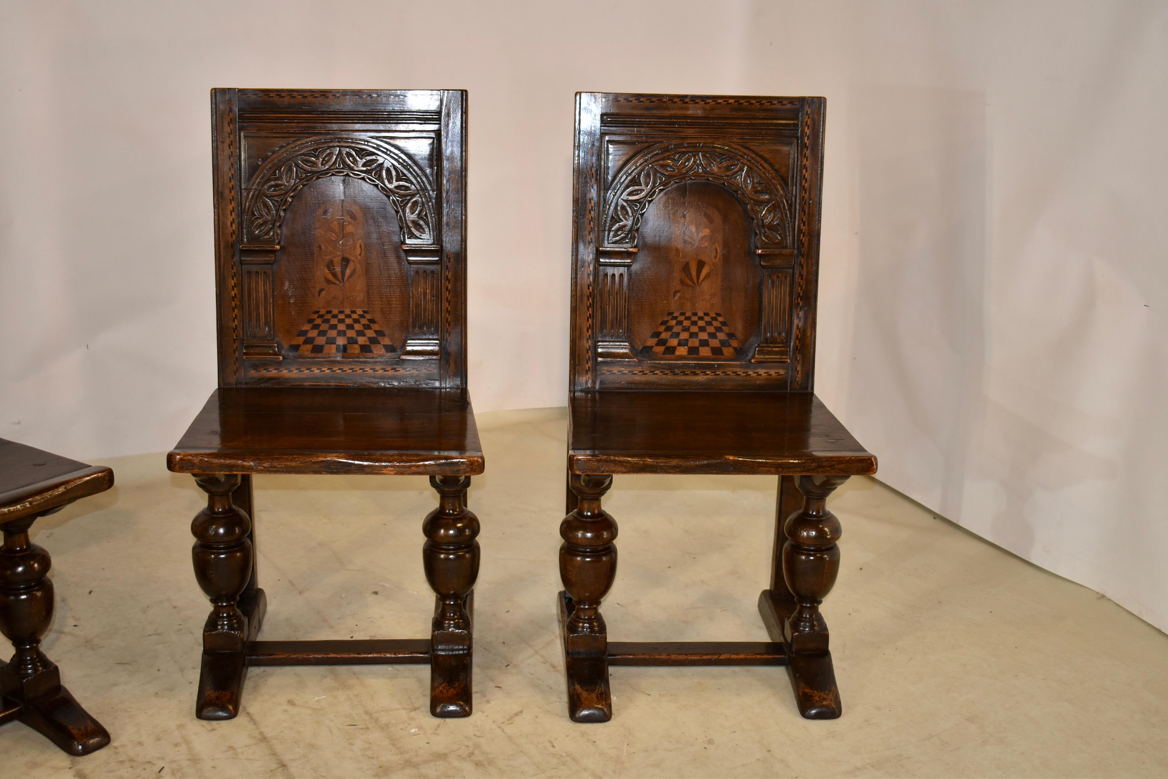19th Century Set of 4 English Oak Parquetry Chairs For Sale 3
