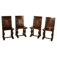 Used 19th Century Set of 4 English Oak Parquetry Chairs