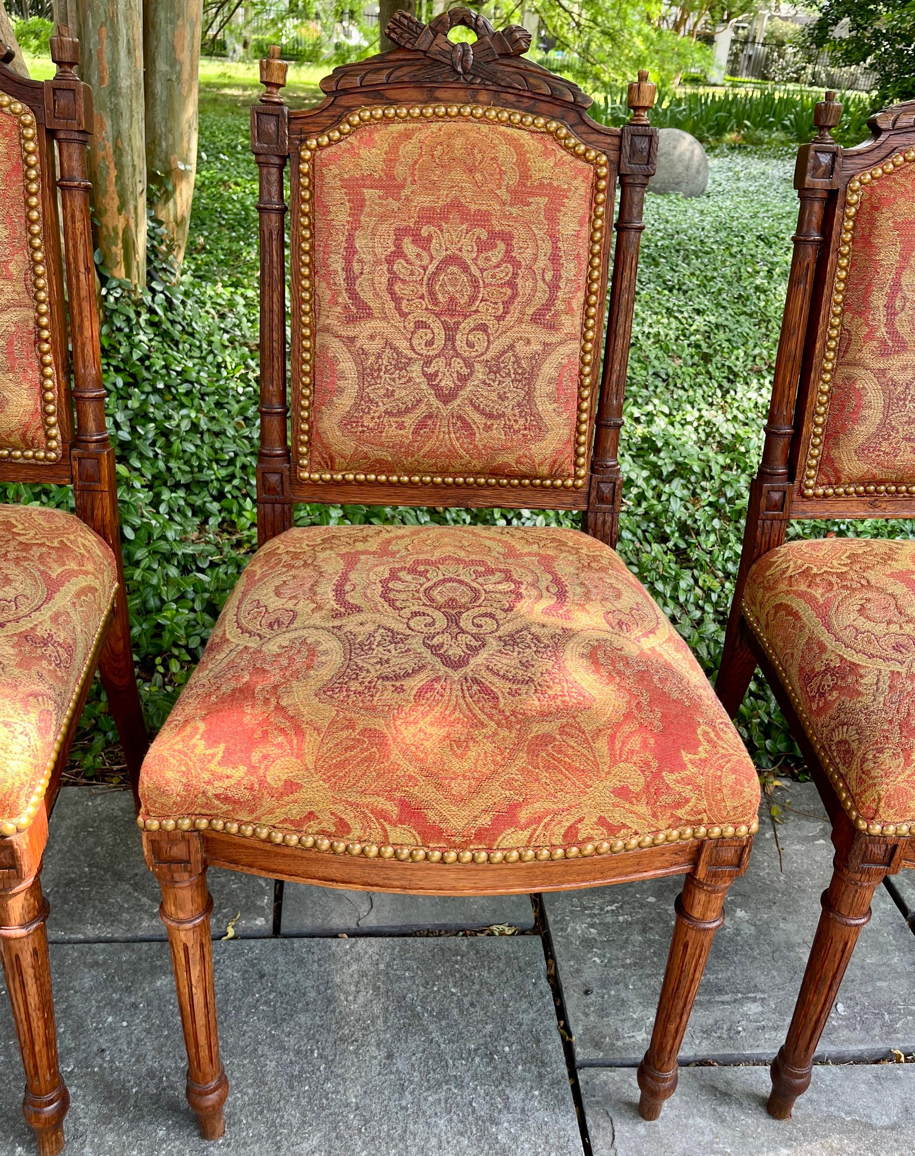 19th Century Set of 4 French Louis XVI Carved Walnut Chairs and Game Table 3