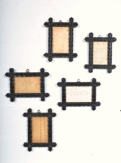 19th Century Set of 5 Bavarian Black Forest Ebonised Picture Frames Folk Art