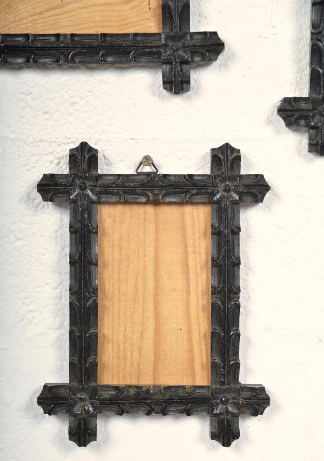 19th Century Set of 5 Bavarian Black Forest Ebonised Picture Frames Folk Art 2