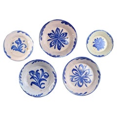 19th Century, Set of 5 Fajalauza Granada Blue & White Lebrillos
