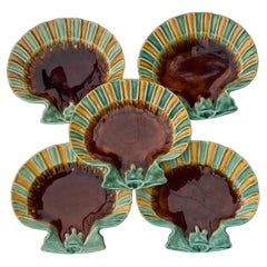 19th Century Set of 5 French Majolica Shell Plates Choisy Le Roi