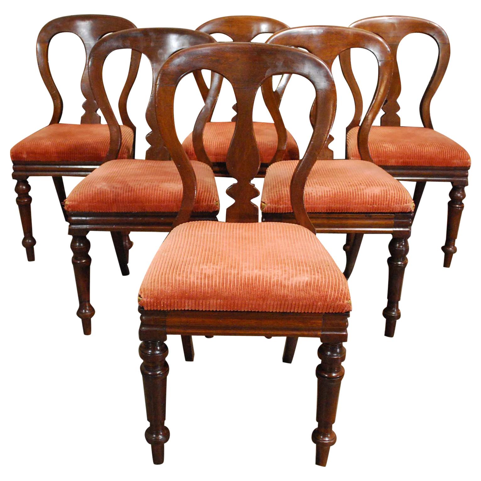 19th Century Set of 6 English Victorian Mahogany Dining Chairs by James Reilly