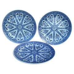 19th Century Set of 6 French Blue & White Faience Dinner Plates Sarreguemines
