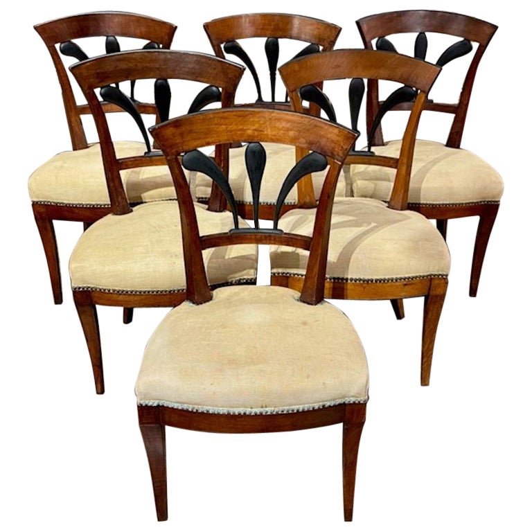 Set di 6 sedie da pranzo Biedermeier tedesche del XIX secolo in vendita