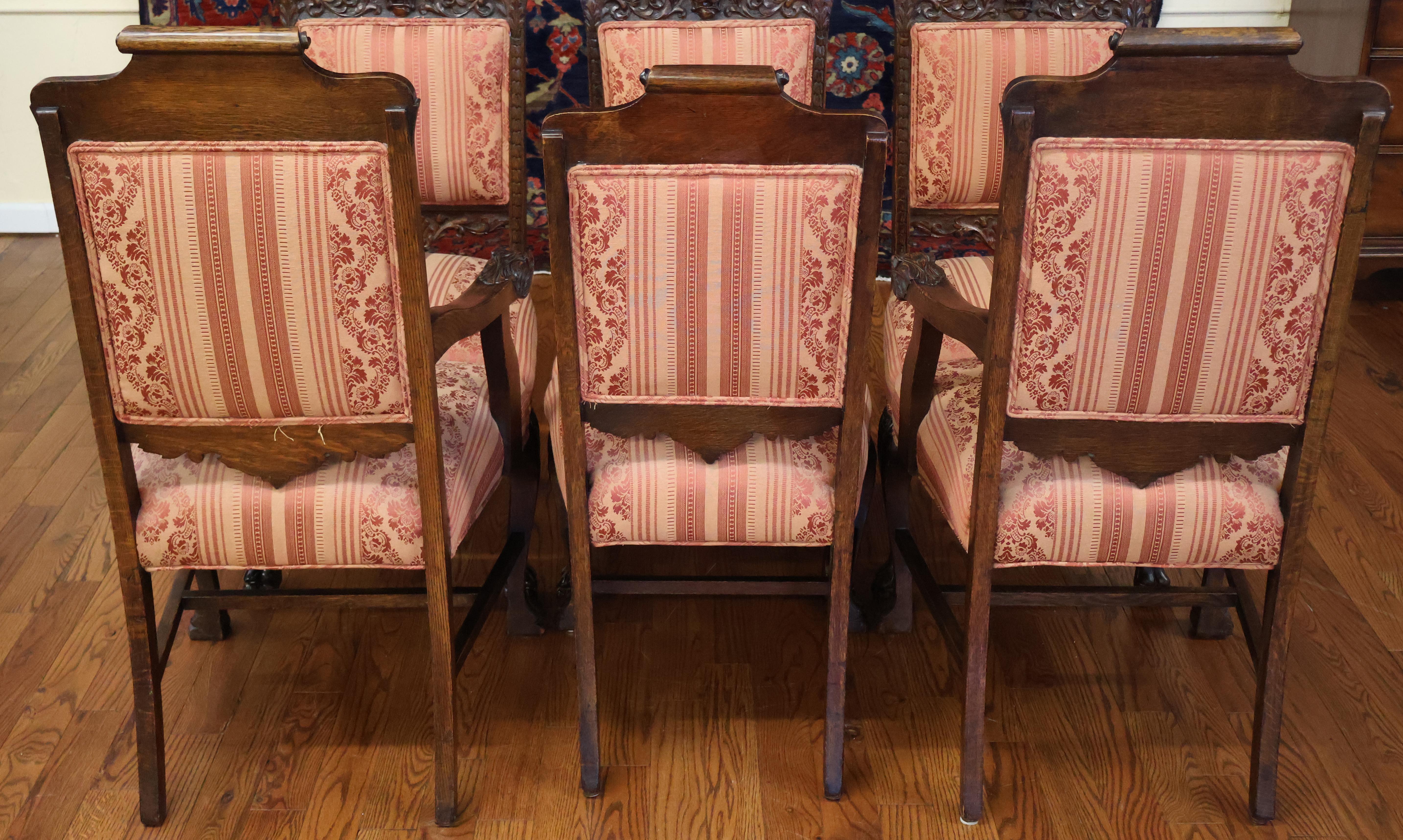 Quercia Set di 6 sedie da pranzo intagliate in stile rinascimentale in Oak Tiger del 19° secolo in vendita