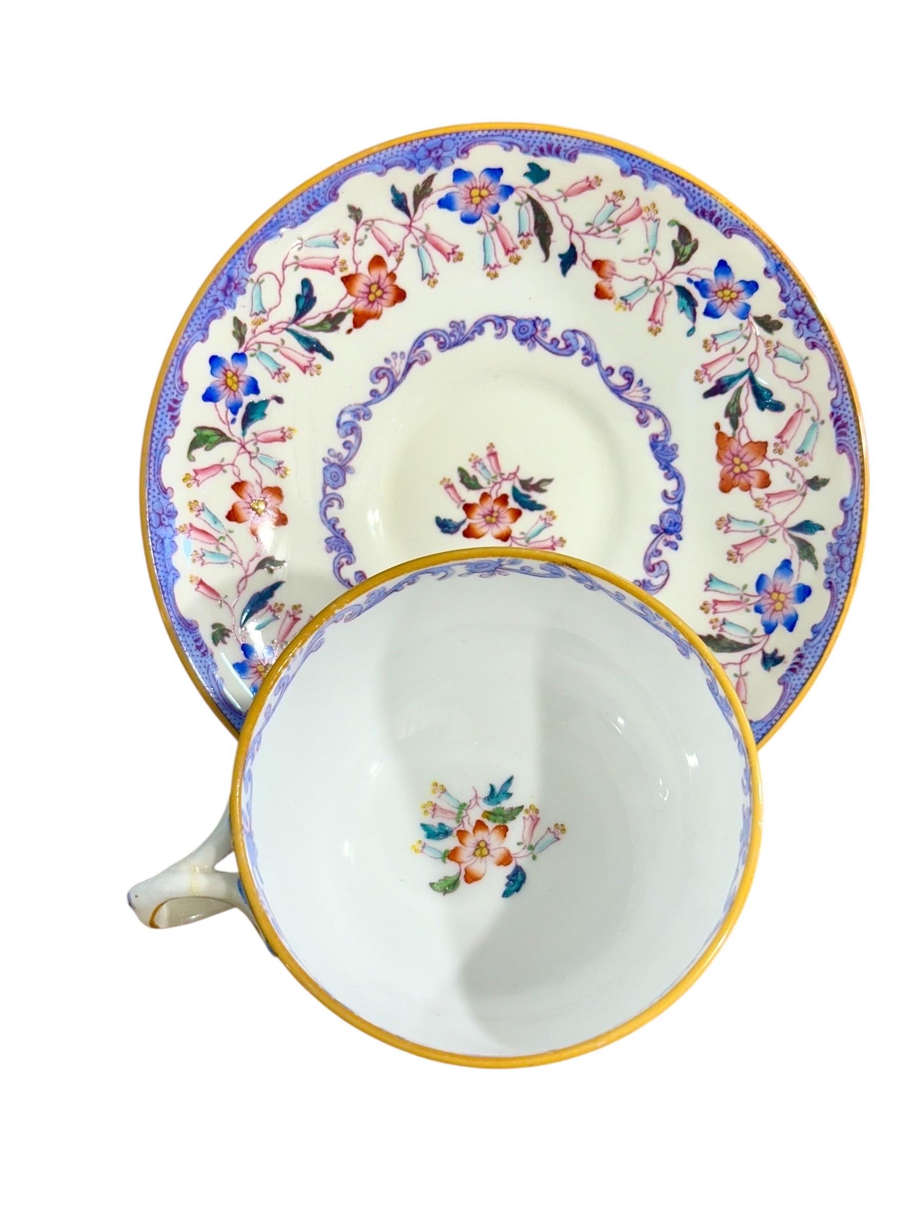 19. Jahrhundert Satz von 7 englischen Porzellan Teetassen und Untertassen, 6 signiert Minton im Angebot 6