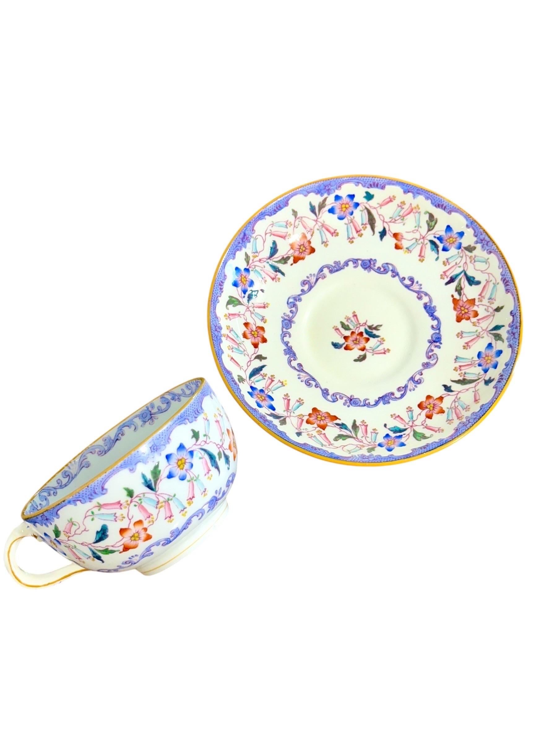 19. Jahrhundert Satz von 7 englischen Porzellan Teetassen und Untertassen, 6 signiert Minton im Angebot 8