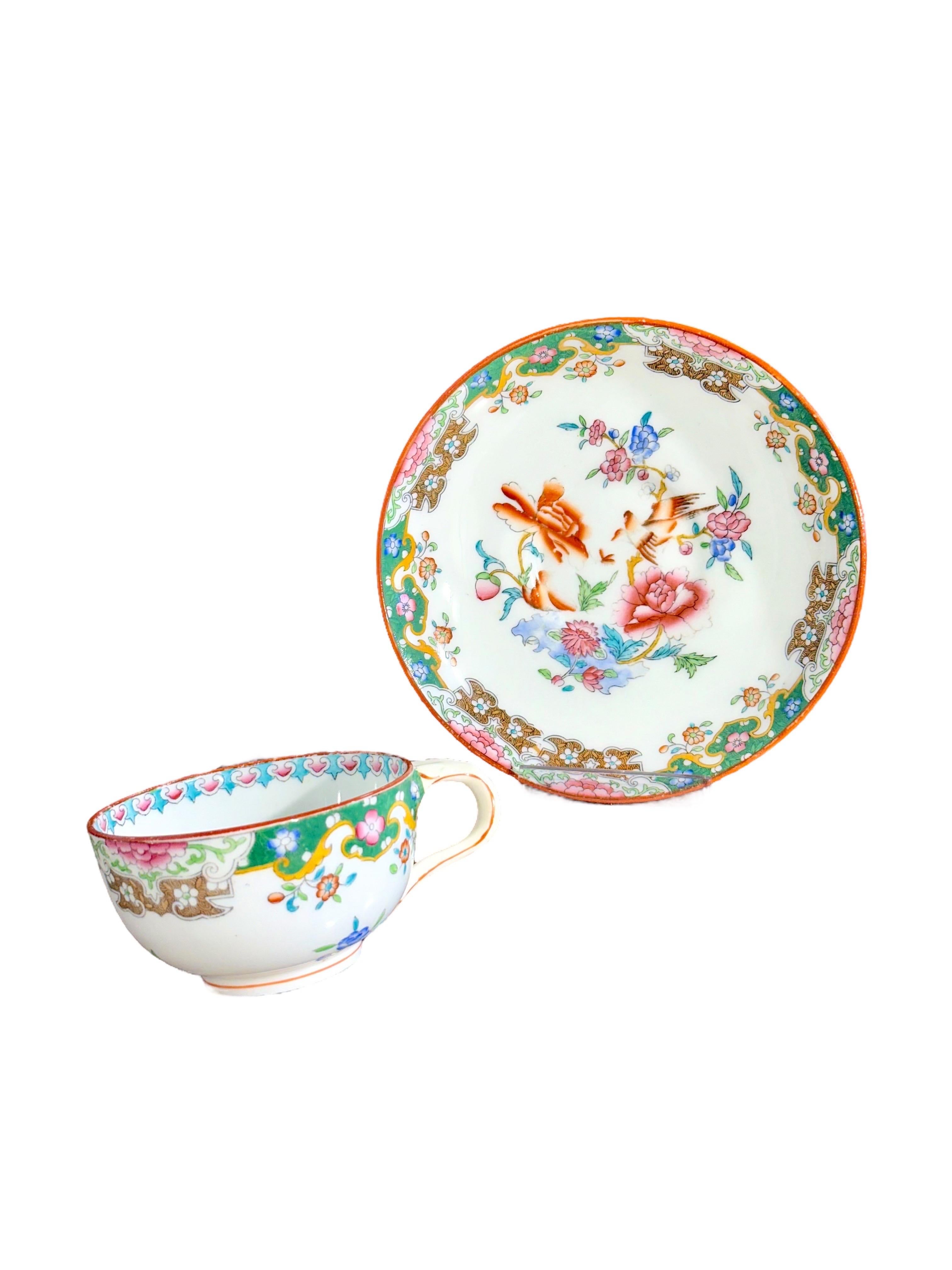 19. Jahrhundert Satz von 7 englischen Porzellan Teetassen und Untertassen, 6 signiert Minton im Angebot 11