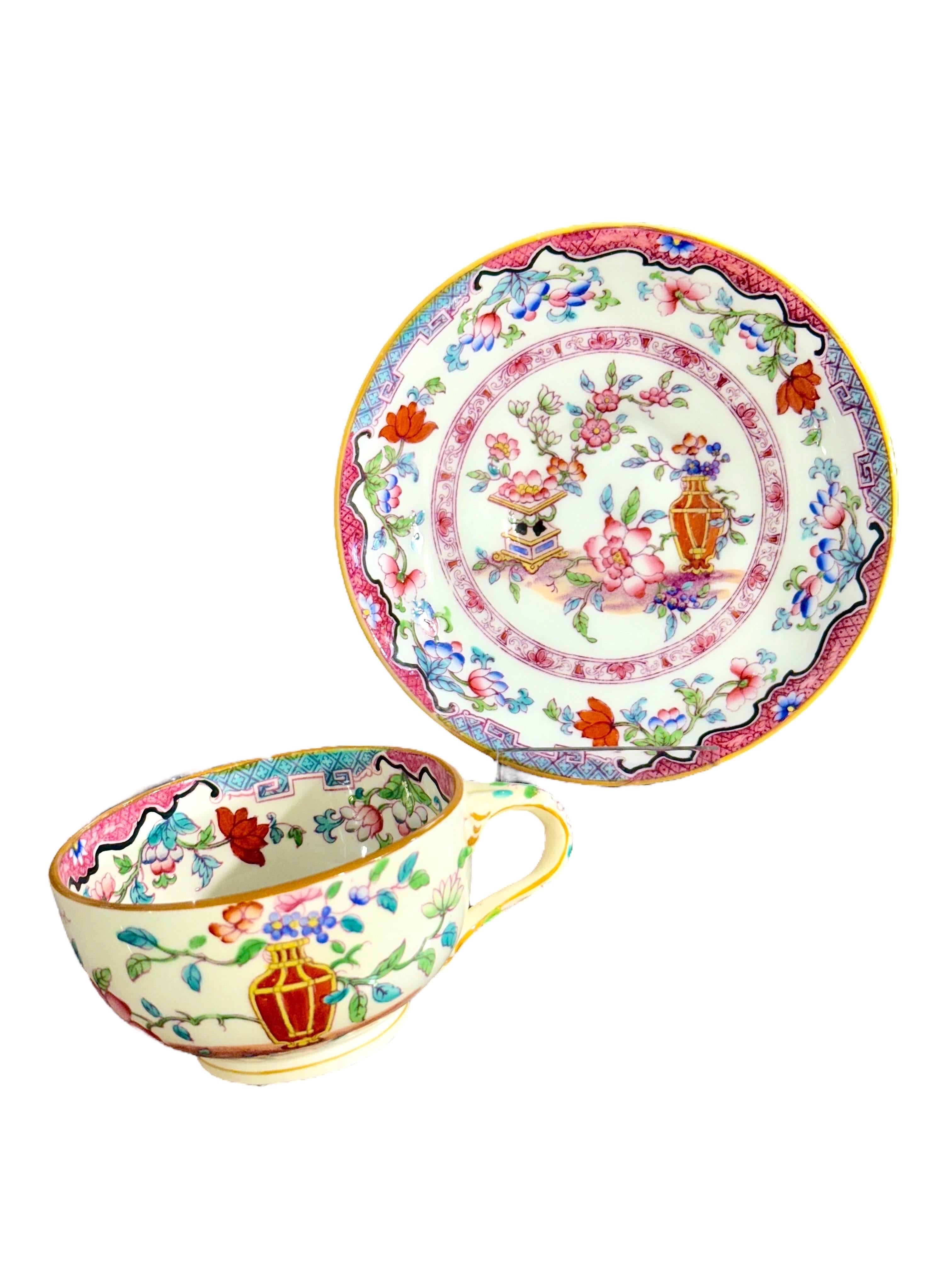 19. Jahrhundert Satz von 7 englischen Porzellan Teetassen und Untertassen, 6 signiert Minton im Angebot 14