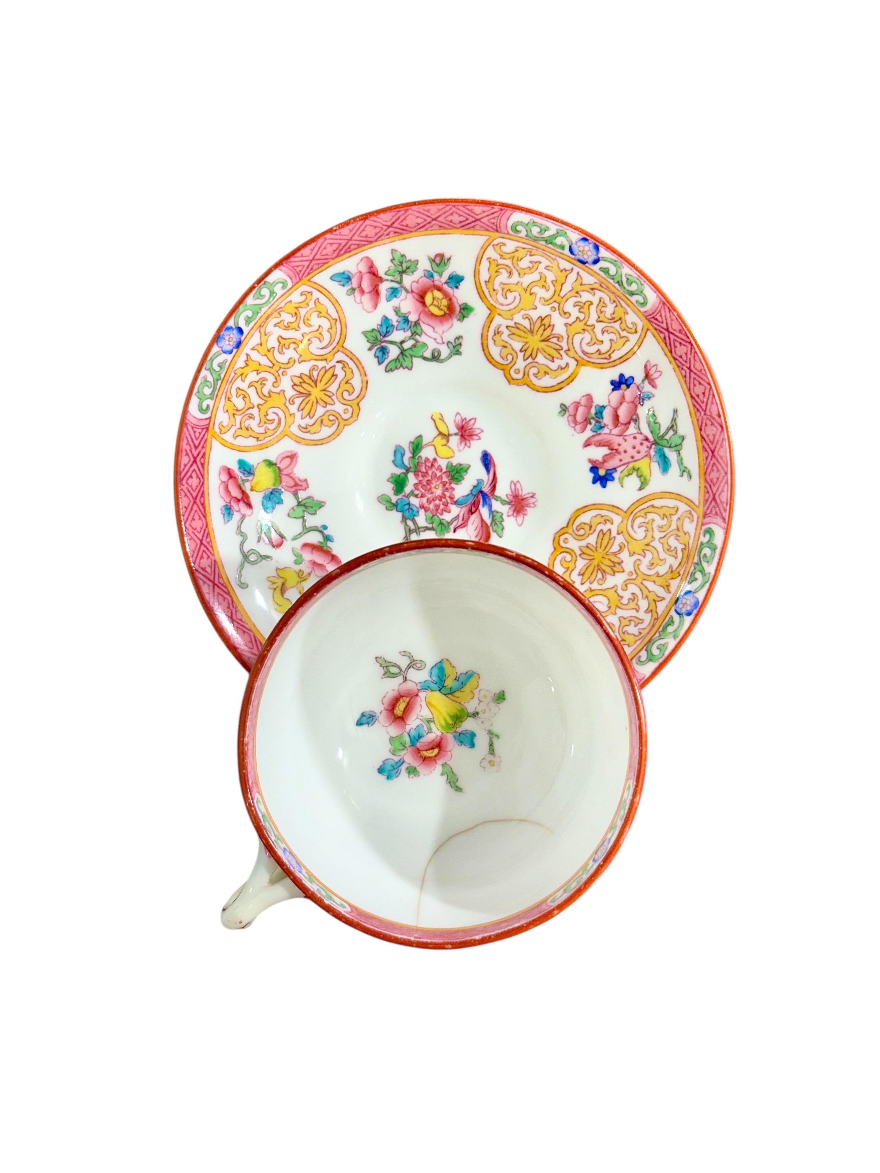19. Jahrhundert Satz von 7 englischen Porzellan Teetassen und Untertassen, 6 signiert Minton (Handbemalt) im Angebot