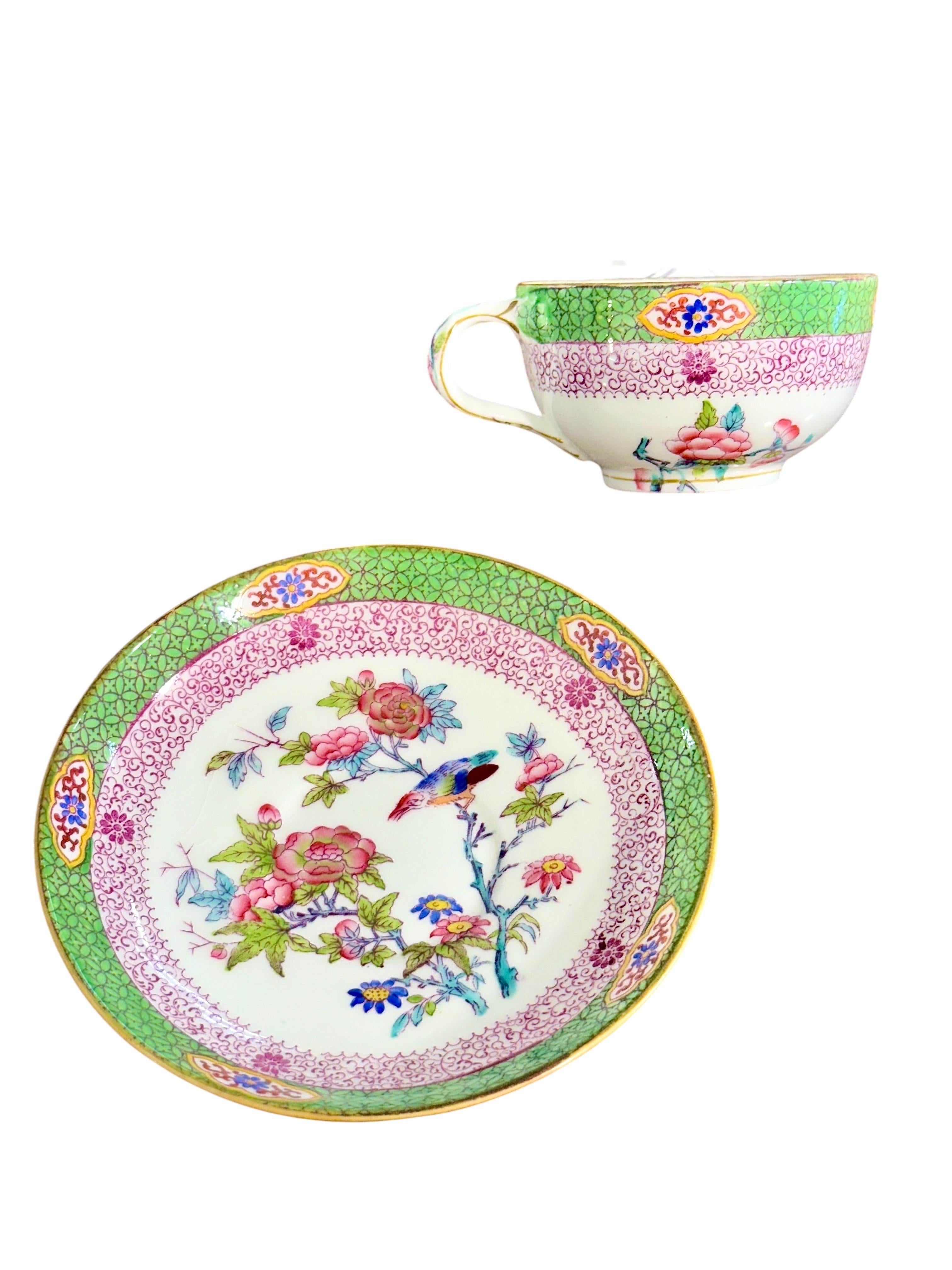 19. Jahrhundert Satz von 7 englischen Porzellan Teetassen und Untertassen, 6 signiert Minton im Angebot 3