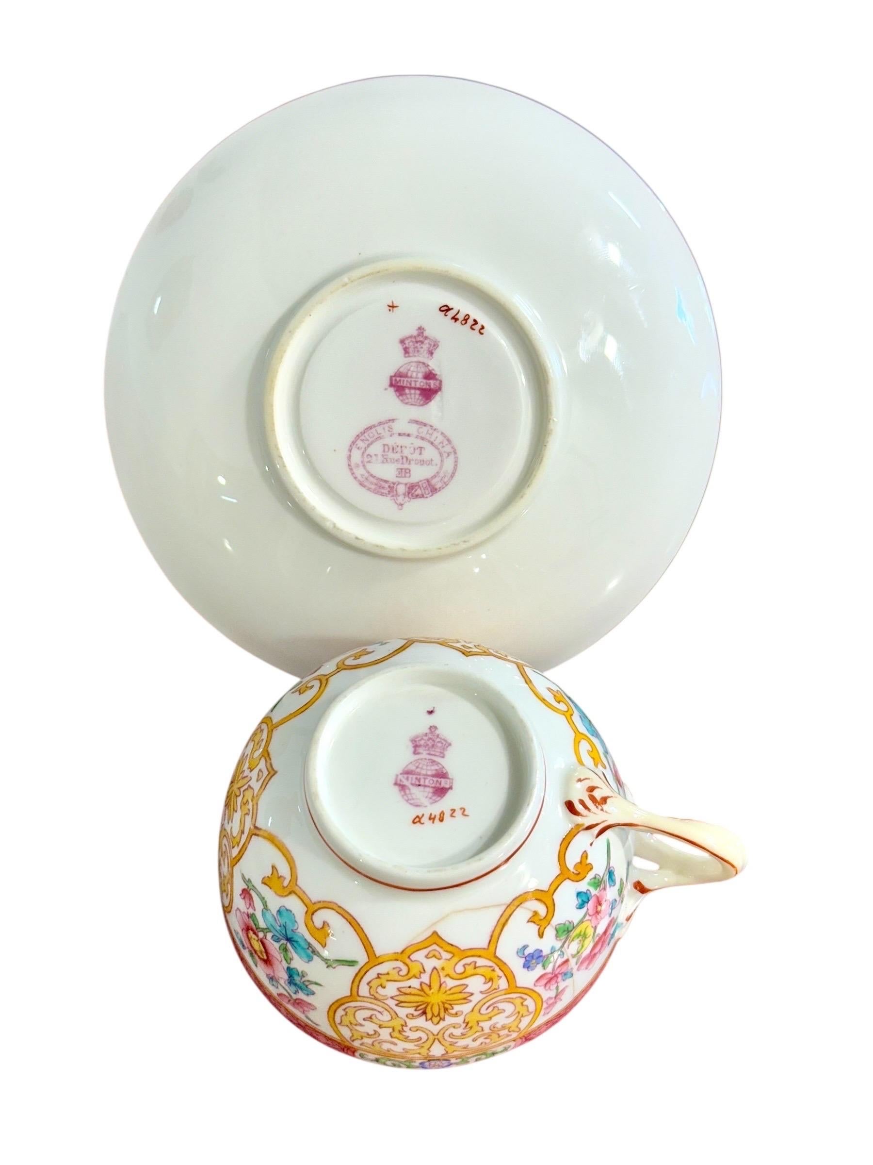 19. Jahrhundert Satz von 7 englischen Porzellan Teetassen und Untertassen, 6 signiert Minton im Angebot 4
