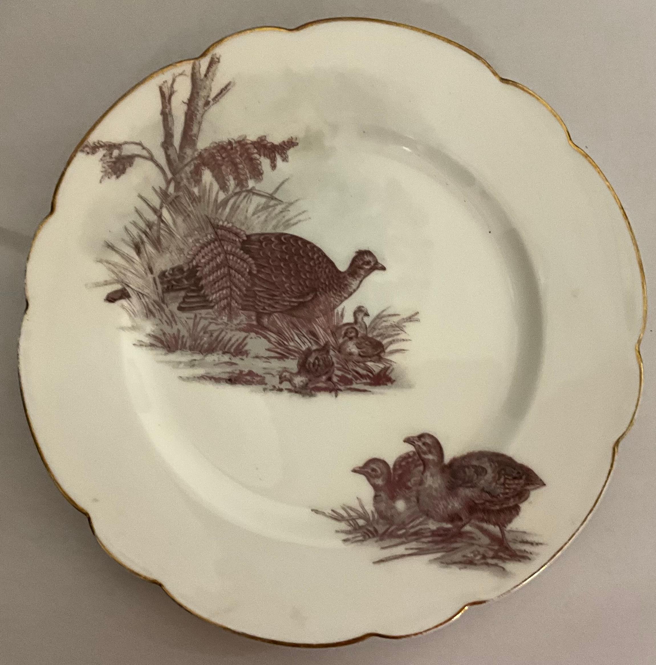 19th-Century Set of 8 French Limoges Dessert Plates, Rabbits, Birds, Puppies For Sale 3