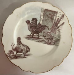 19th-Century Set of 8 French Limoges Dessert Plates, Rabbits, Birds, Puppies