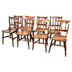 Antique 19th Century Set Of 8 Kitchen Dining Chairs