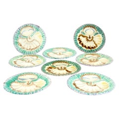 19th Century Set of 8 Longchamp Majolica Oyster Plates