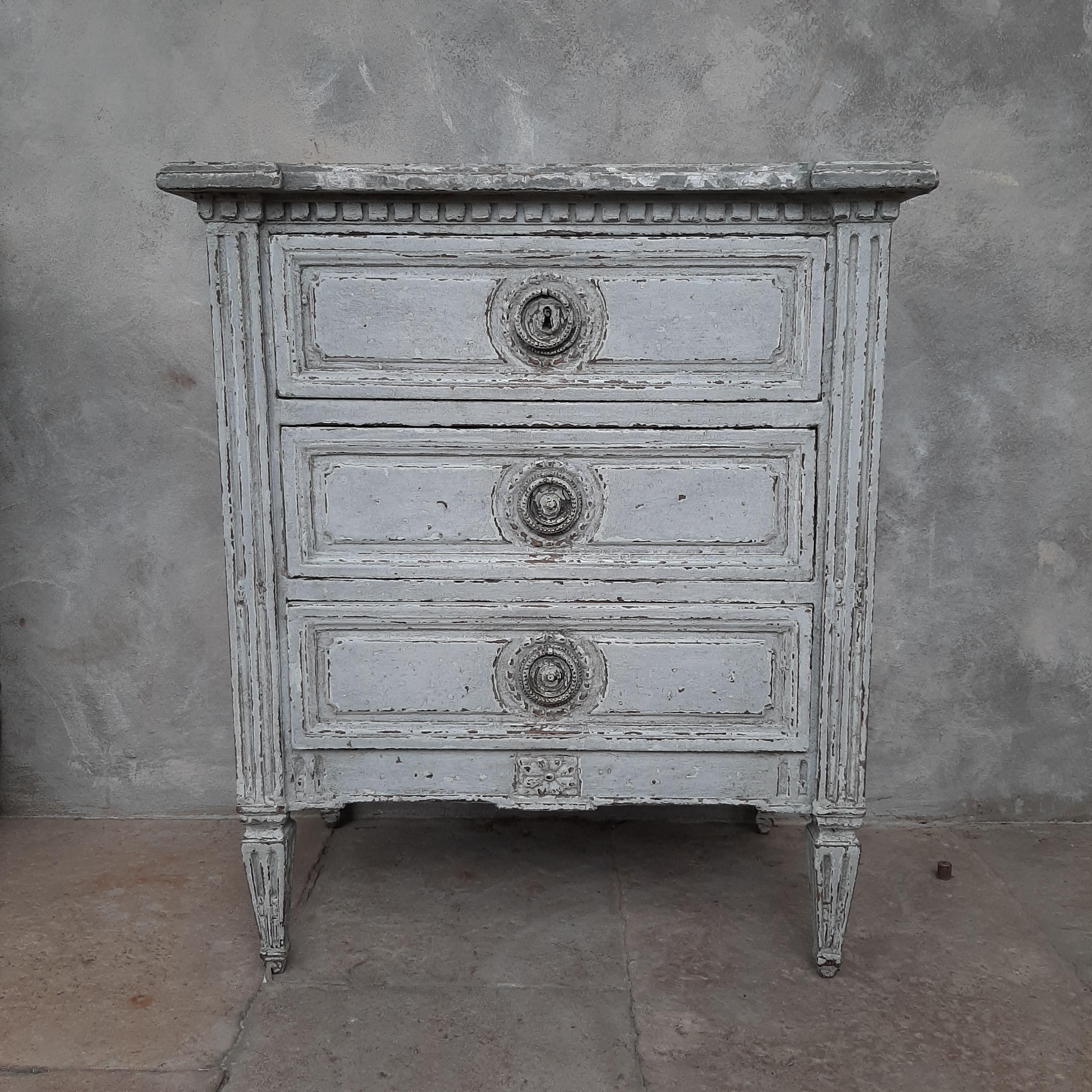 French 19th Century Set of Antique Drawers in Louis XVI Style of Grey Patinated Oak