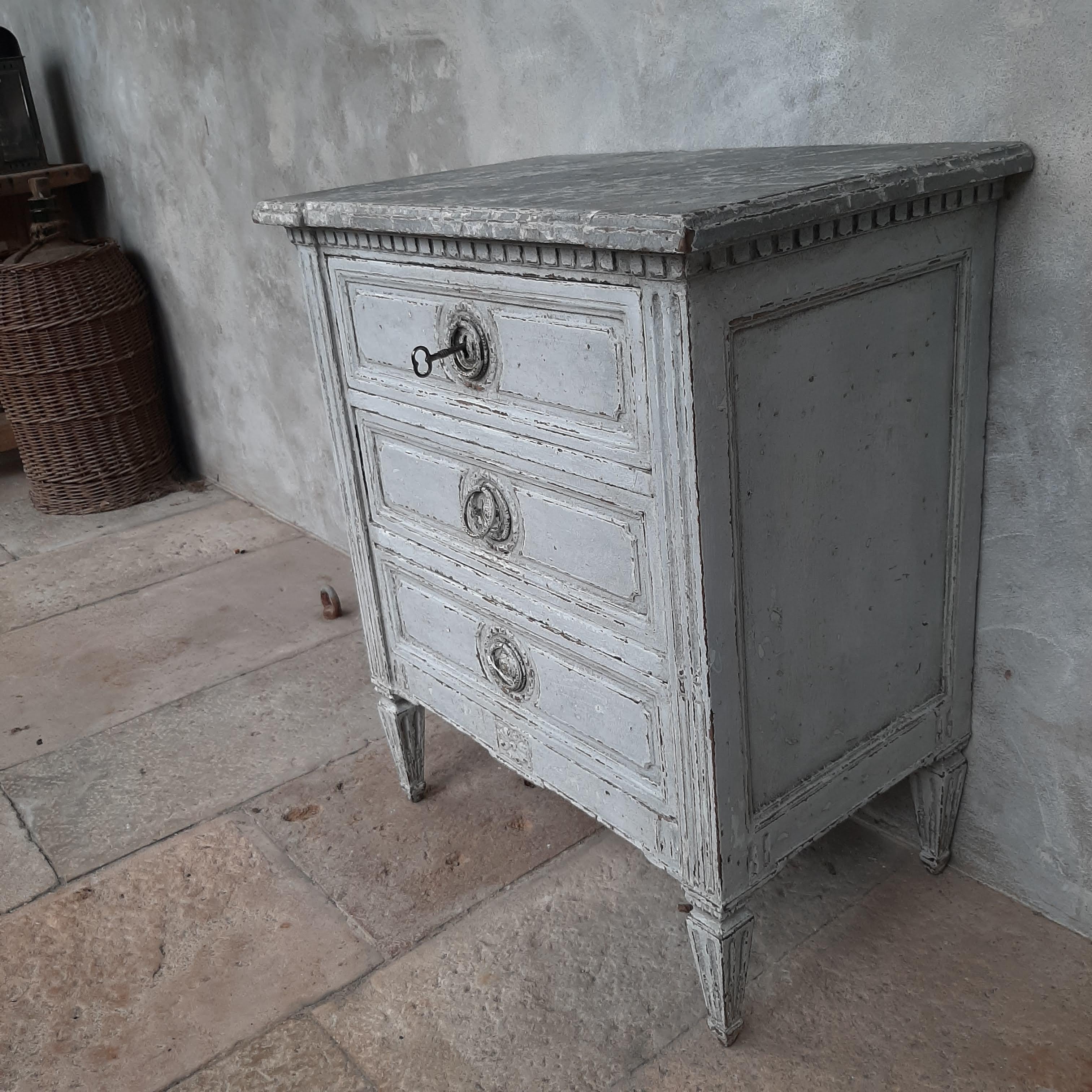 Beech 19th Century Set of Antique Drawers in Louis XVI Style of Grey Patinated Oak