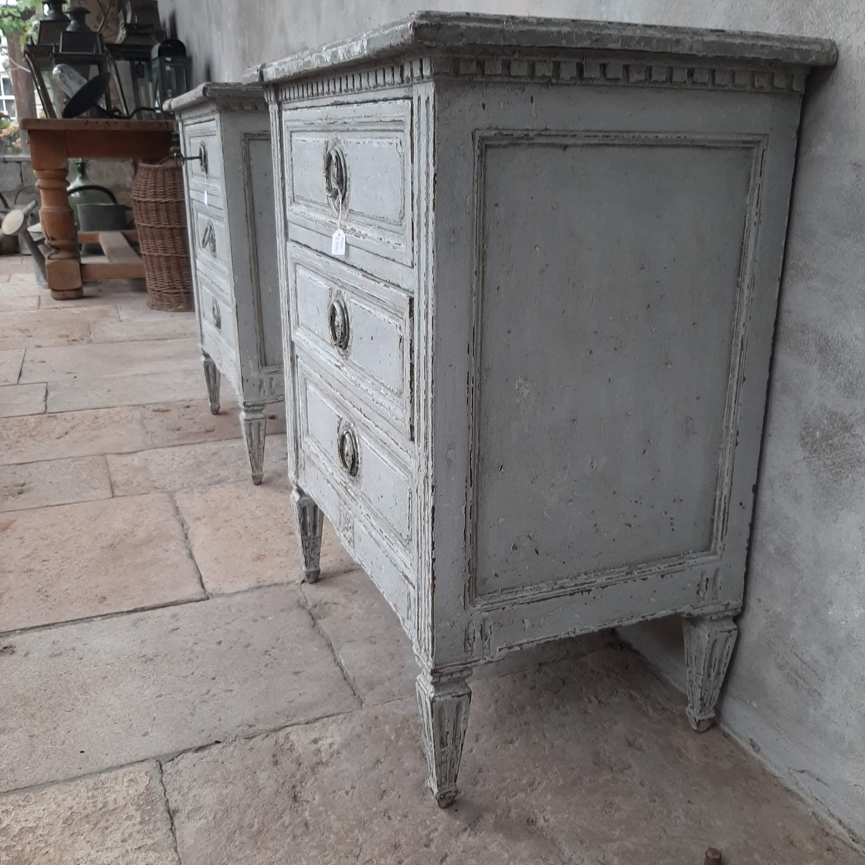 19th Century Set of Antique Drawers in Louis XVI Style of Grey Patinated Oak 1
