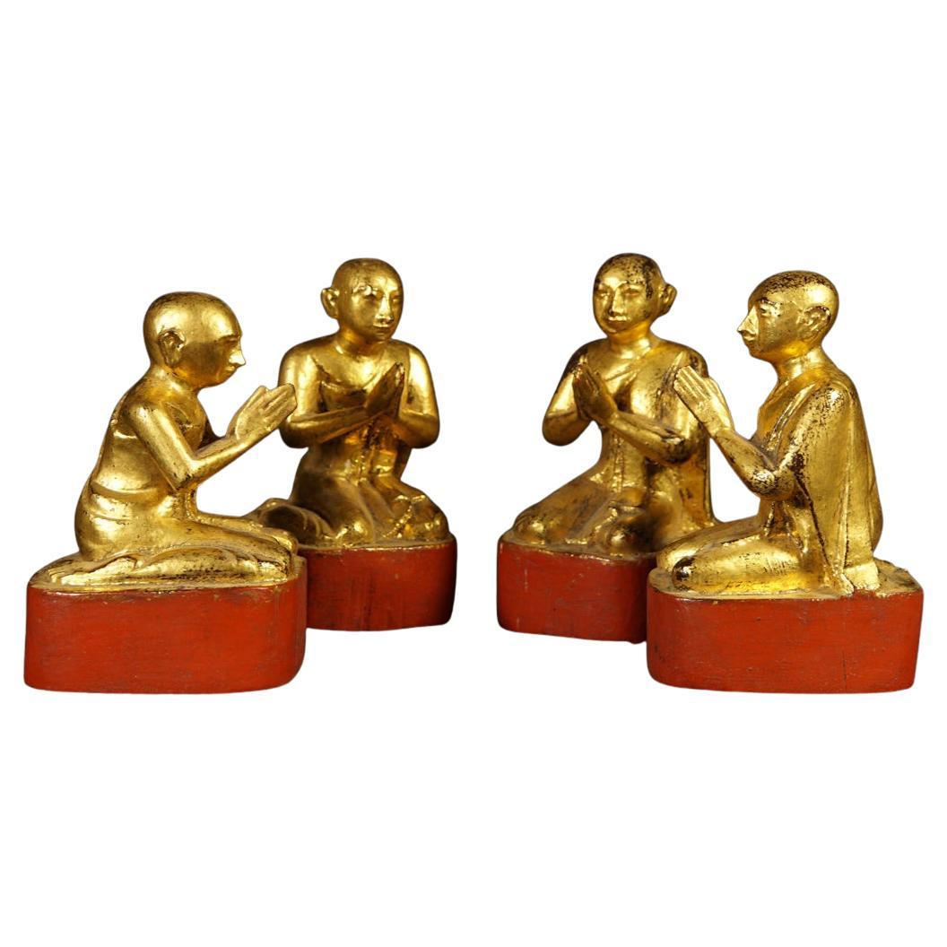 19e siècle Ensemble de statues de moines antiques de Birmanie