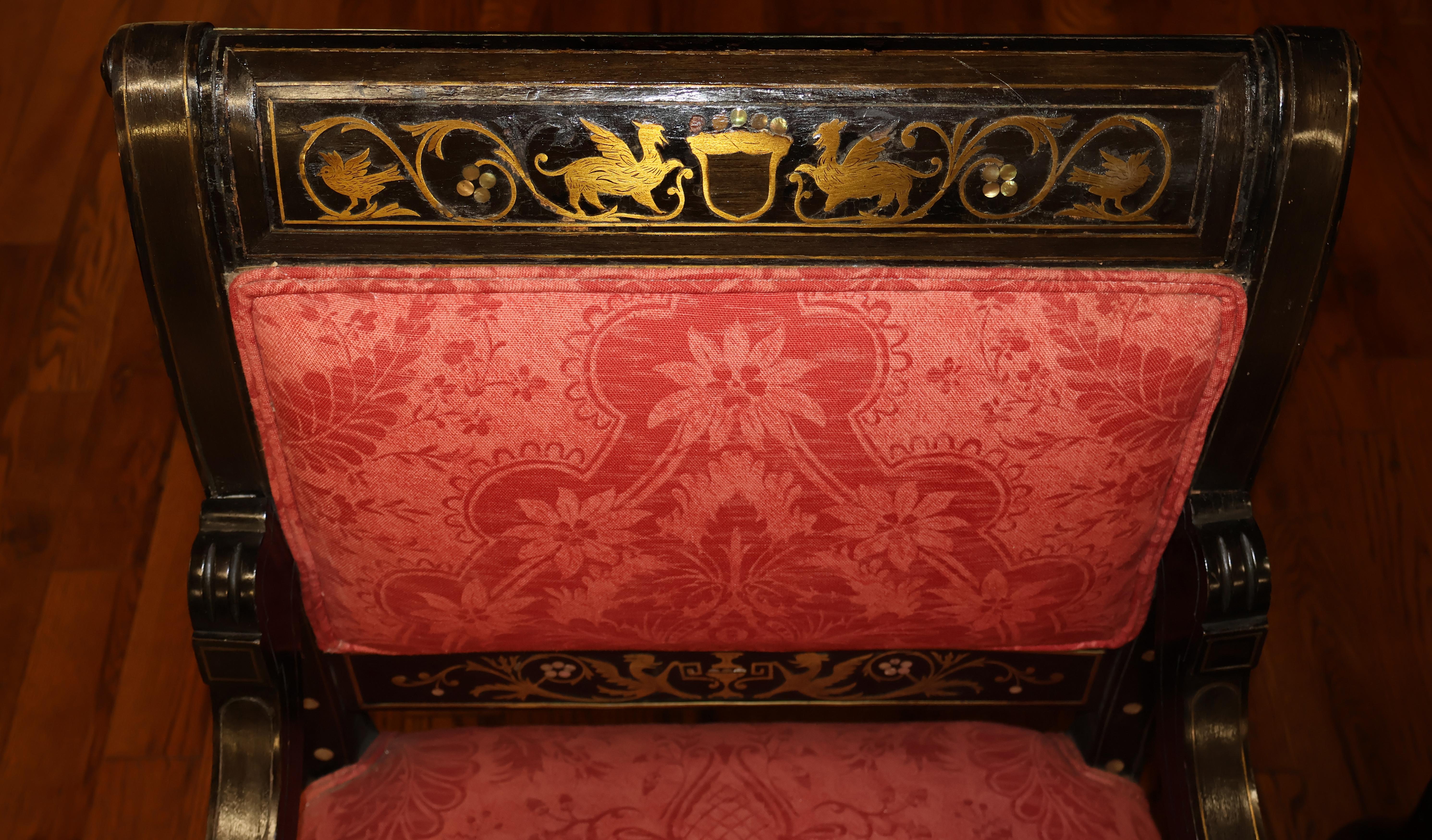 Ottone Set di sedie da salotto in ottone neo-greco intarsiato del 19° secolo, da Herter in vendita
