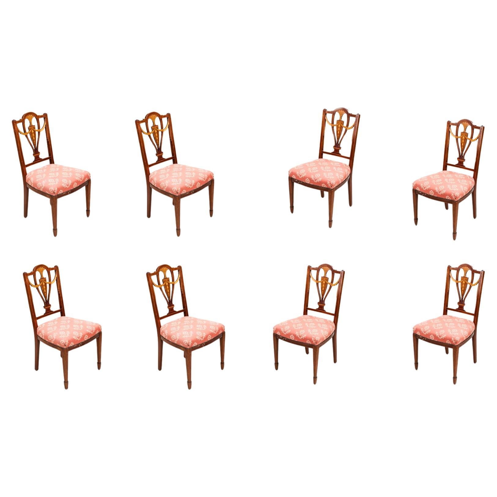 19th Century Set of Eight Mahogany and Satinwood Dining Chairs