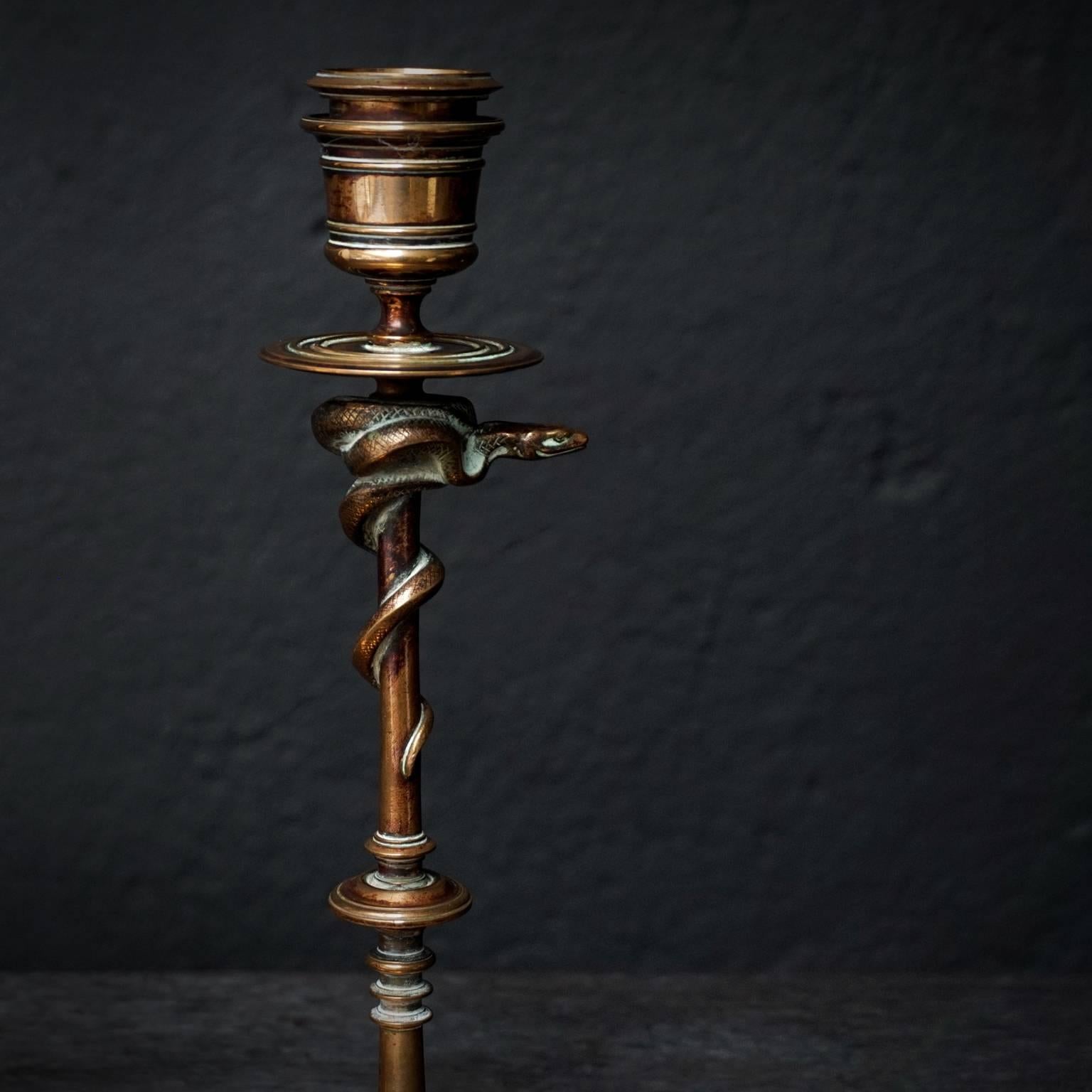 19th Century Set of French Ferdinand Barbedienne Bronze Snake Candlesticks 2
