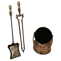 Antique 19th Century Set of Fireside Tools and a Coal Bucket