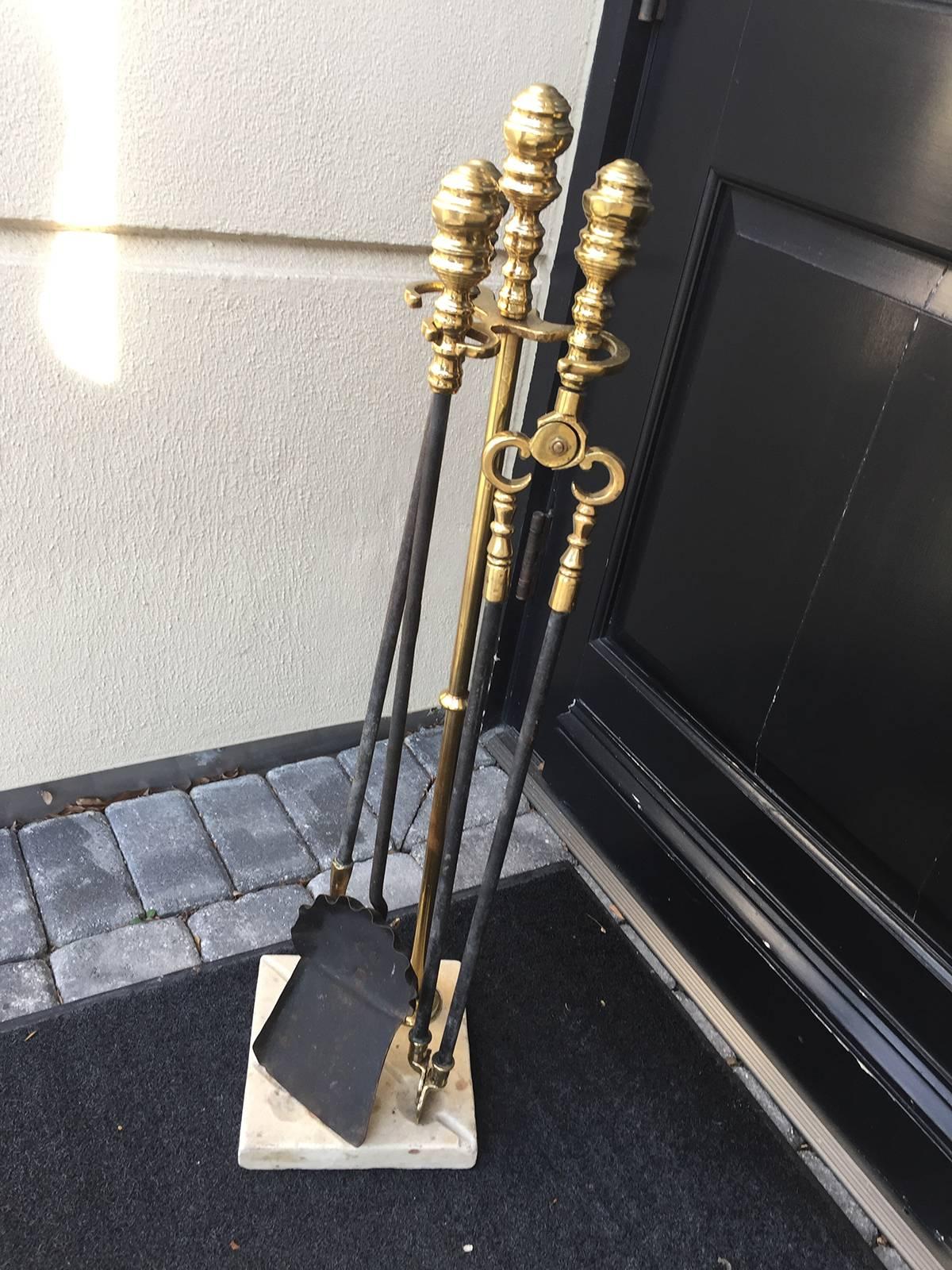 19th Century Set of Firetools on Marble Base In Good Condition In Atlanta, GA