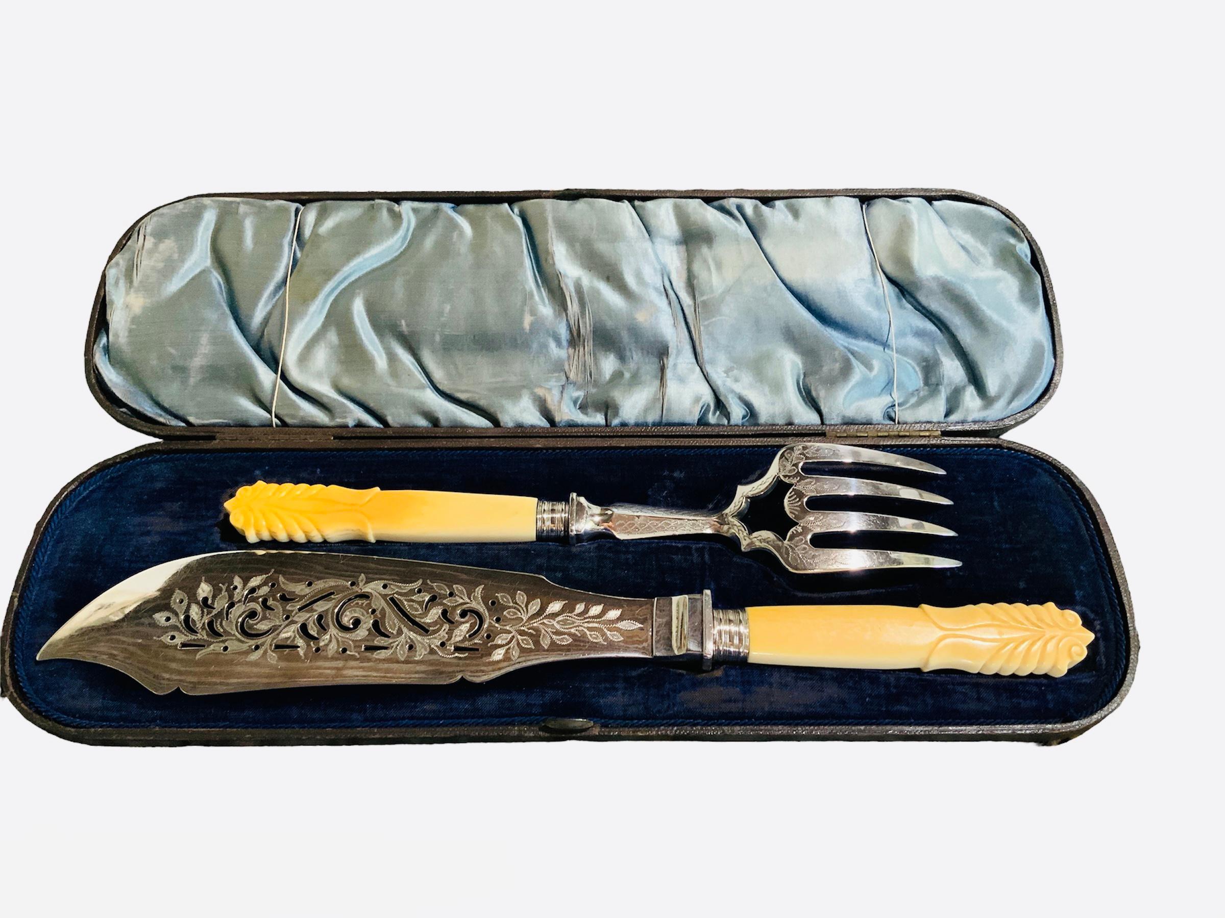 Victorien Ensemble de fourchettes et de couteaux de pêche du 19ème siècle en vente