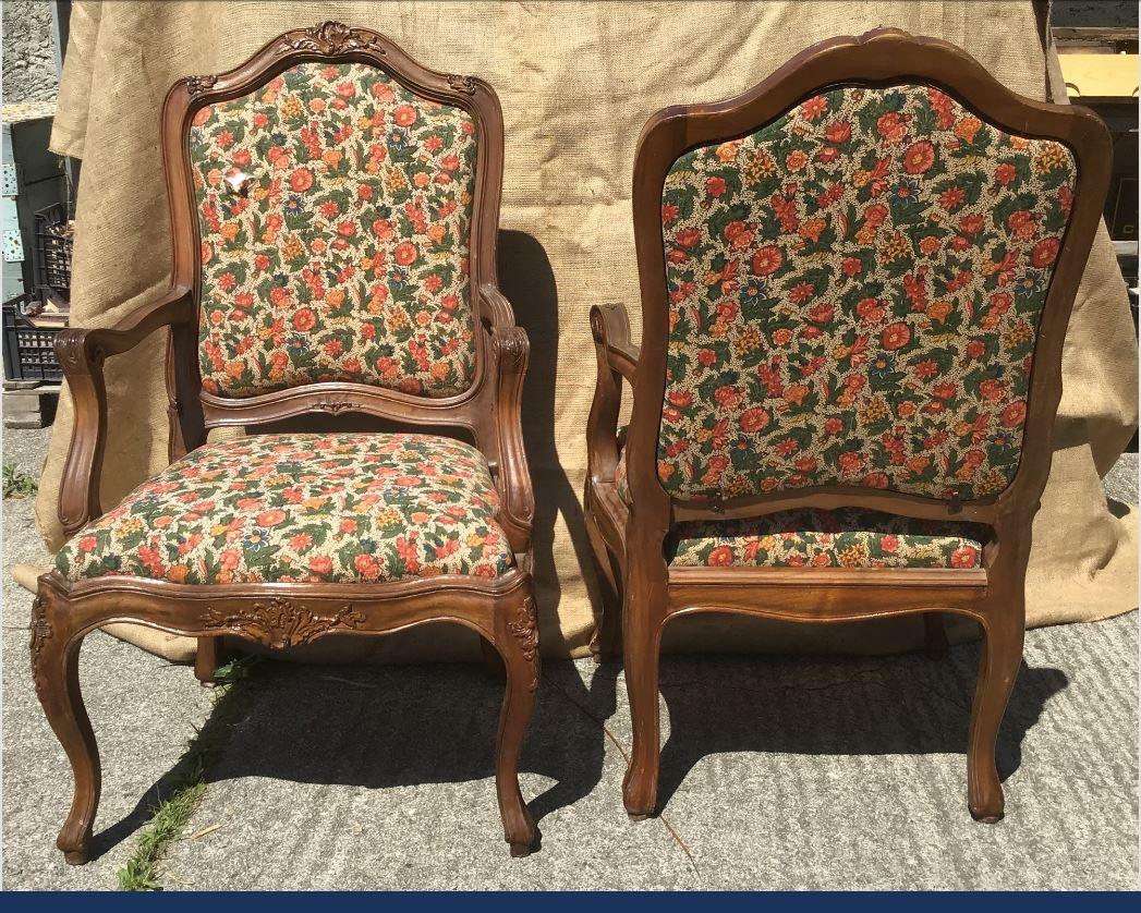 Late 19th Century 19th Century Set of Five French Wooden Armchairs with Original Upholstered For Sale