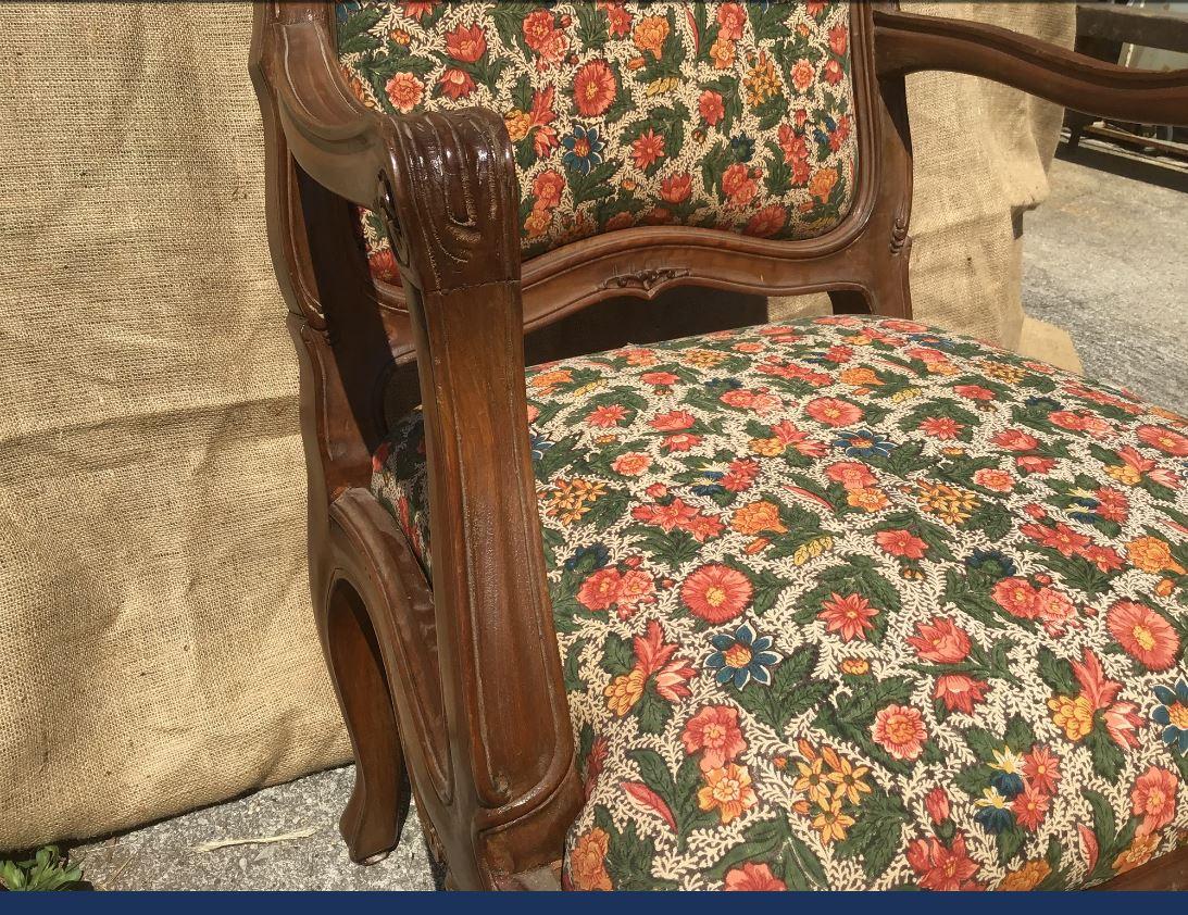 Fabric 19th Century Set of Five French Wooden Armchairs with Original Upholstered For Sale