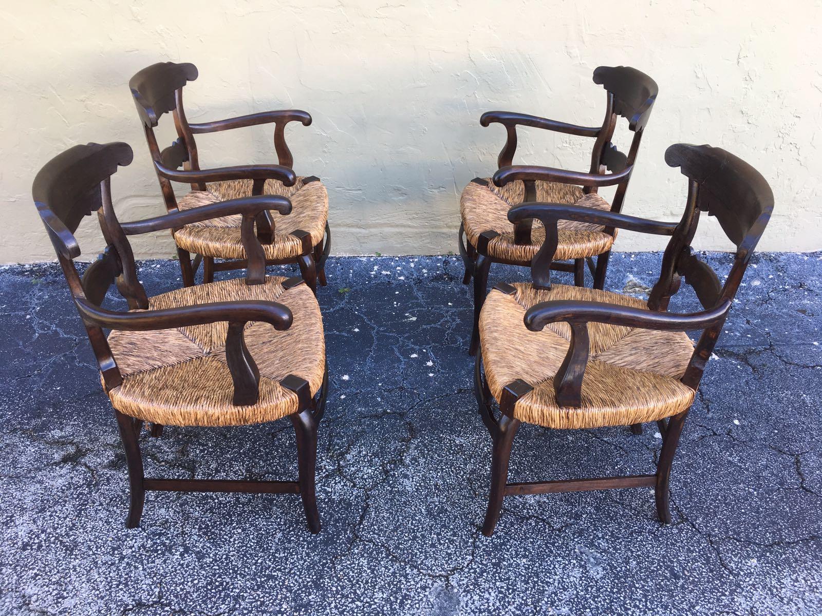 19th Century Set of Four Armchairs with Straw Seat 5