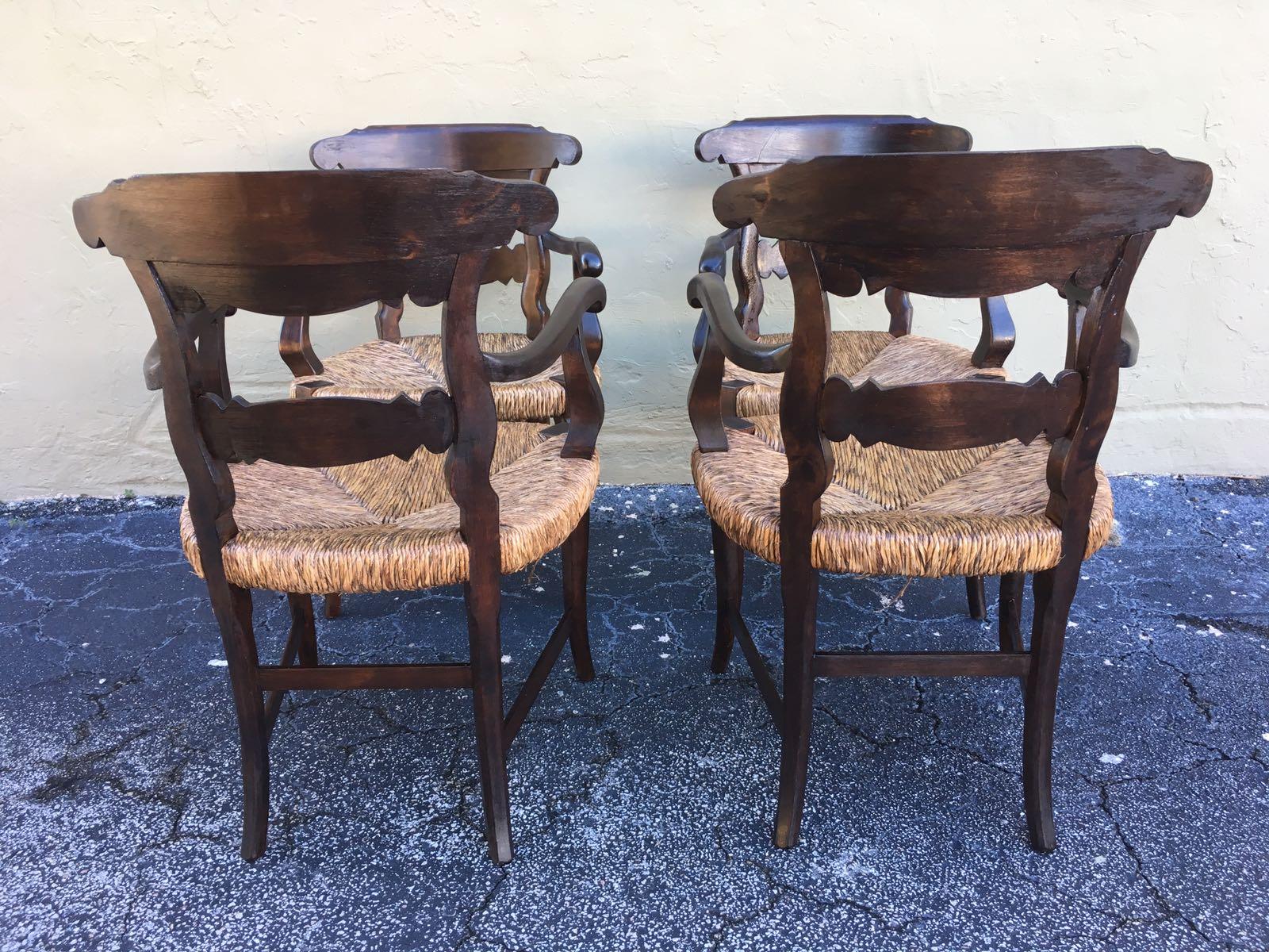 19th Century Set of Four Armchairs with Straw Seat 6