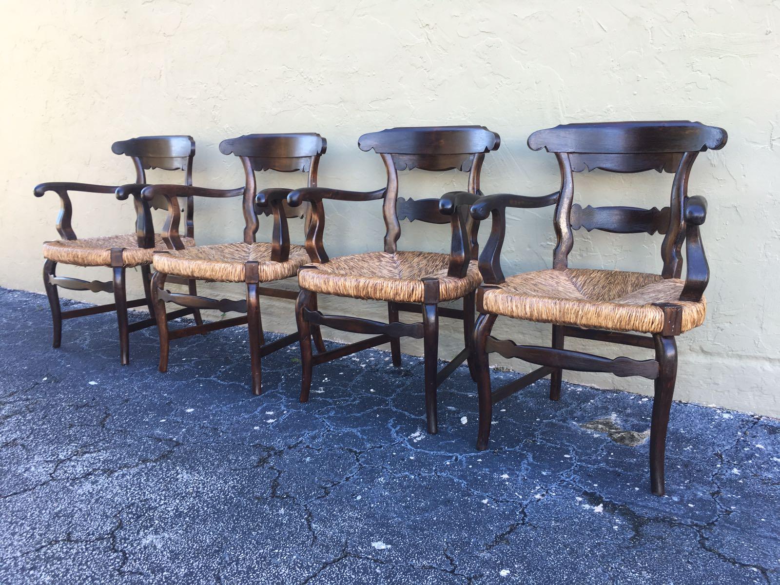 19th Century Set of Four Armchairs with Straw Seat 8