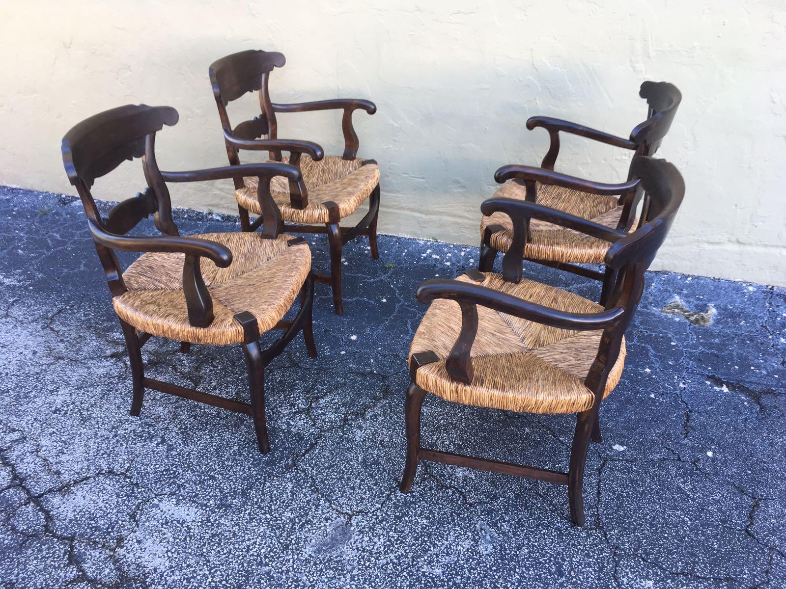 19th Century Set of Four Armchairs with Straw Seat 10