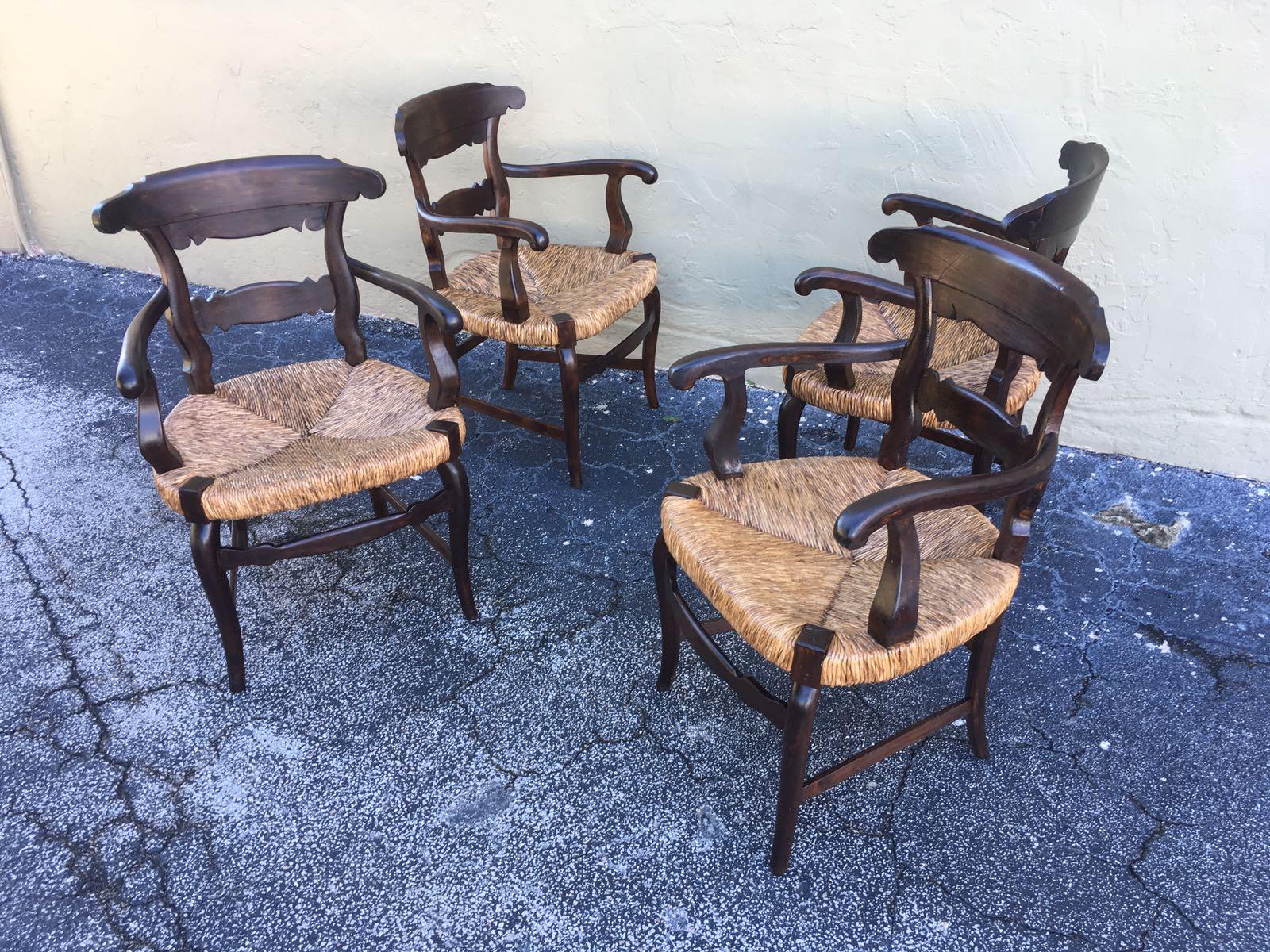 19th Century Set of Four Armchairs with Straw Seat 11