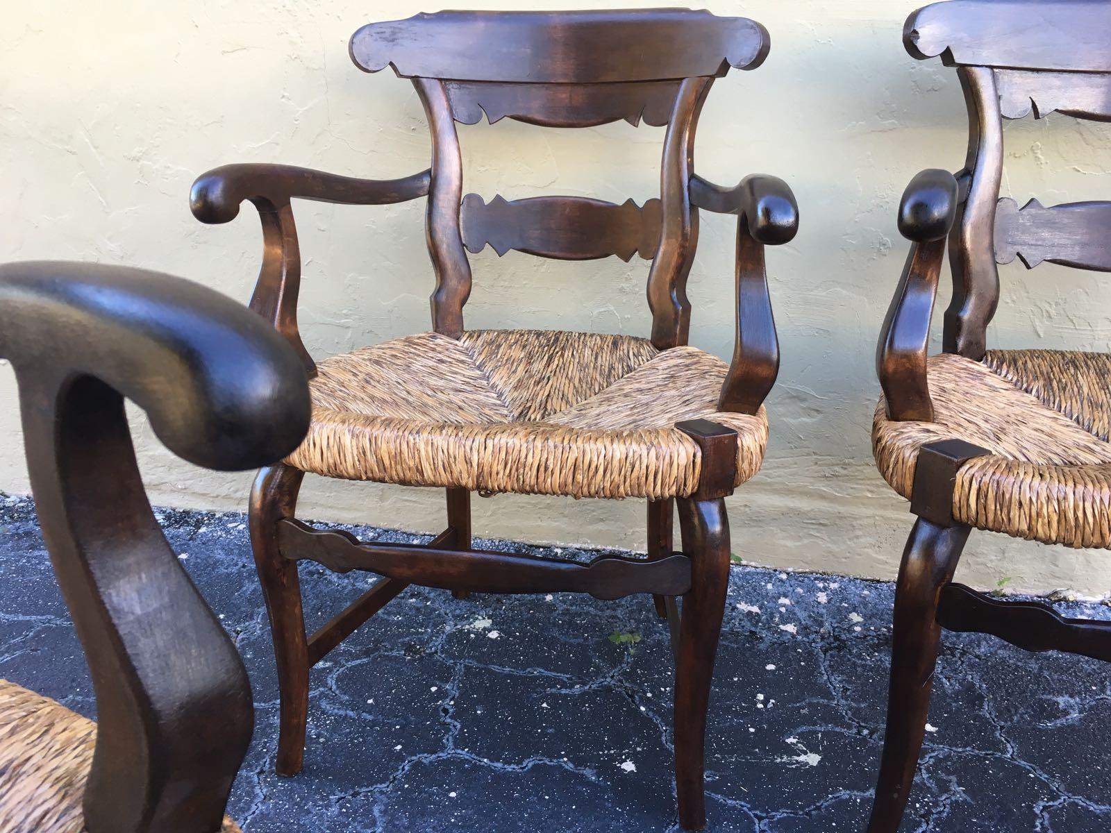 19th Century Set of Four Armchairs with Straw Seat 12
