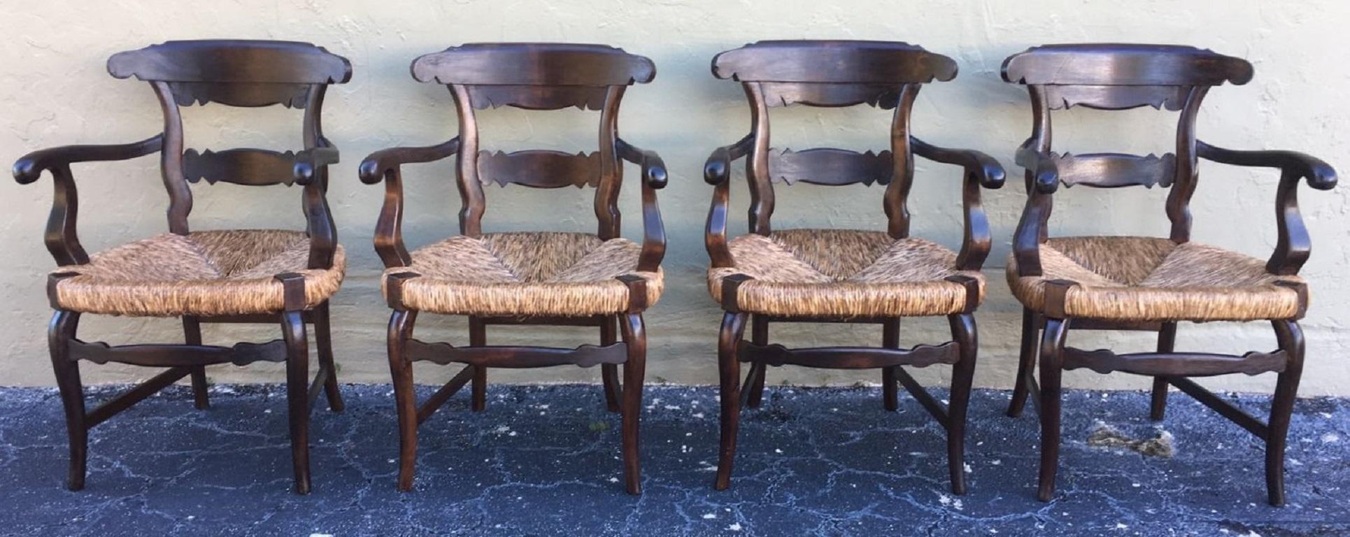 19th century set of four armchairs with straw seat very comfortable.
Dining Armchairs
